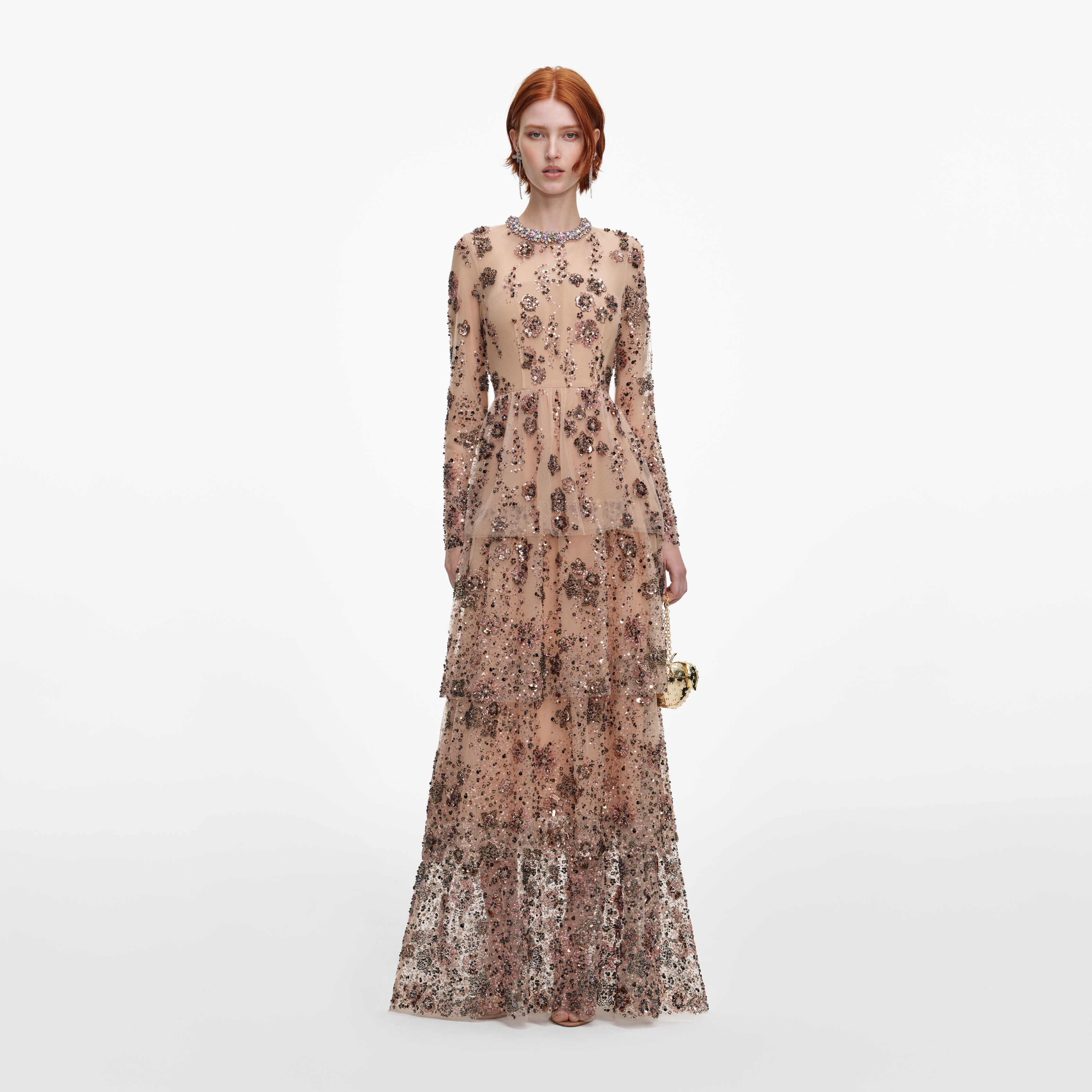 Self Portrait Beige Sequin Maxi Kleid Beige Pailletten