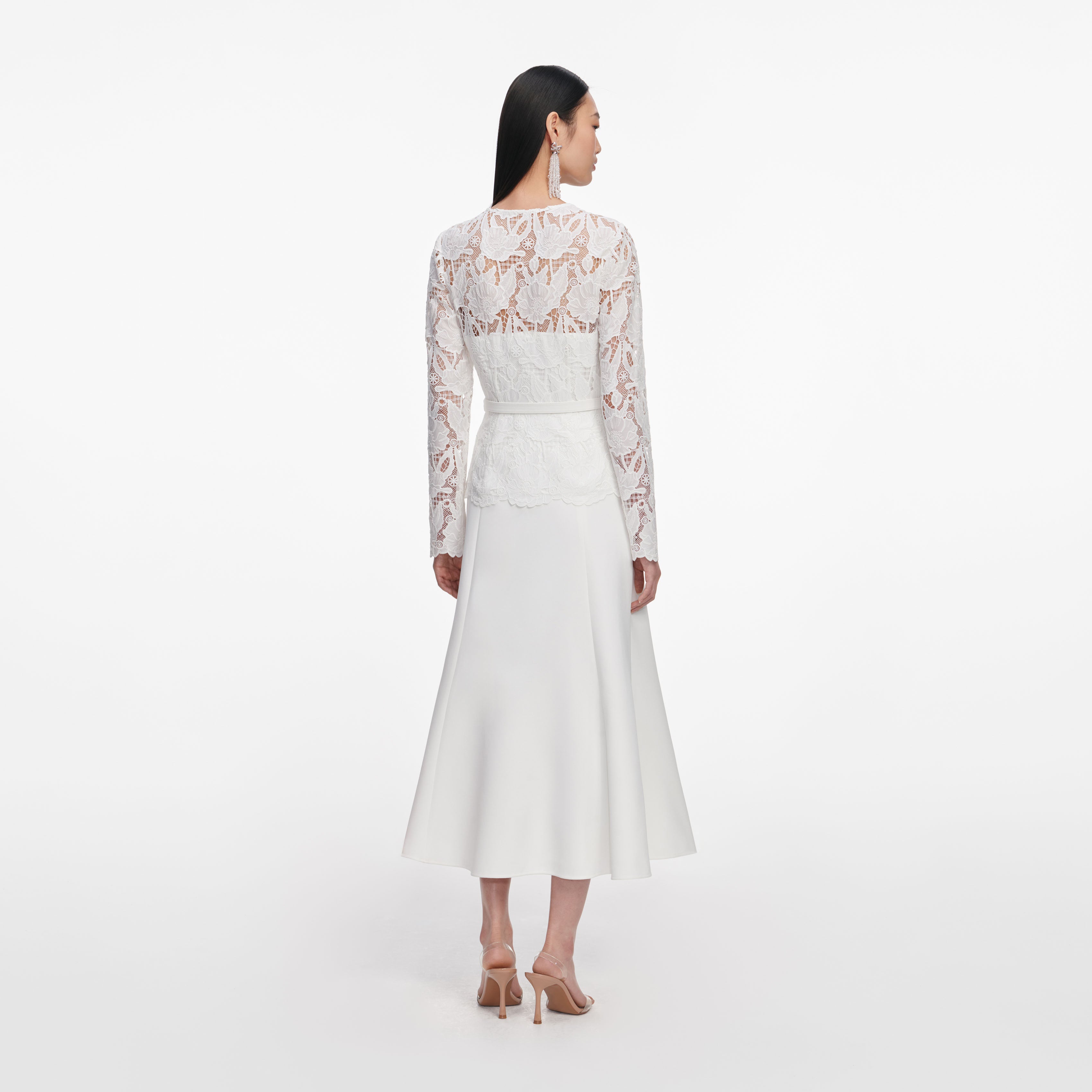 Self-Portrait Lace Crepe Midi Kleid weiss Spitze