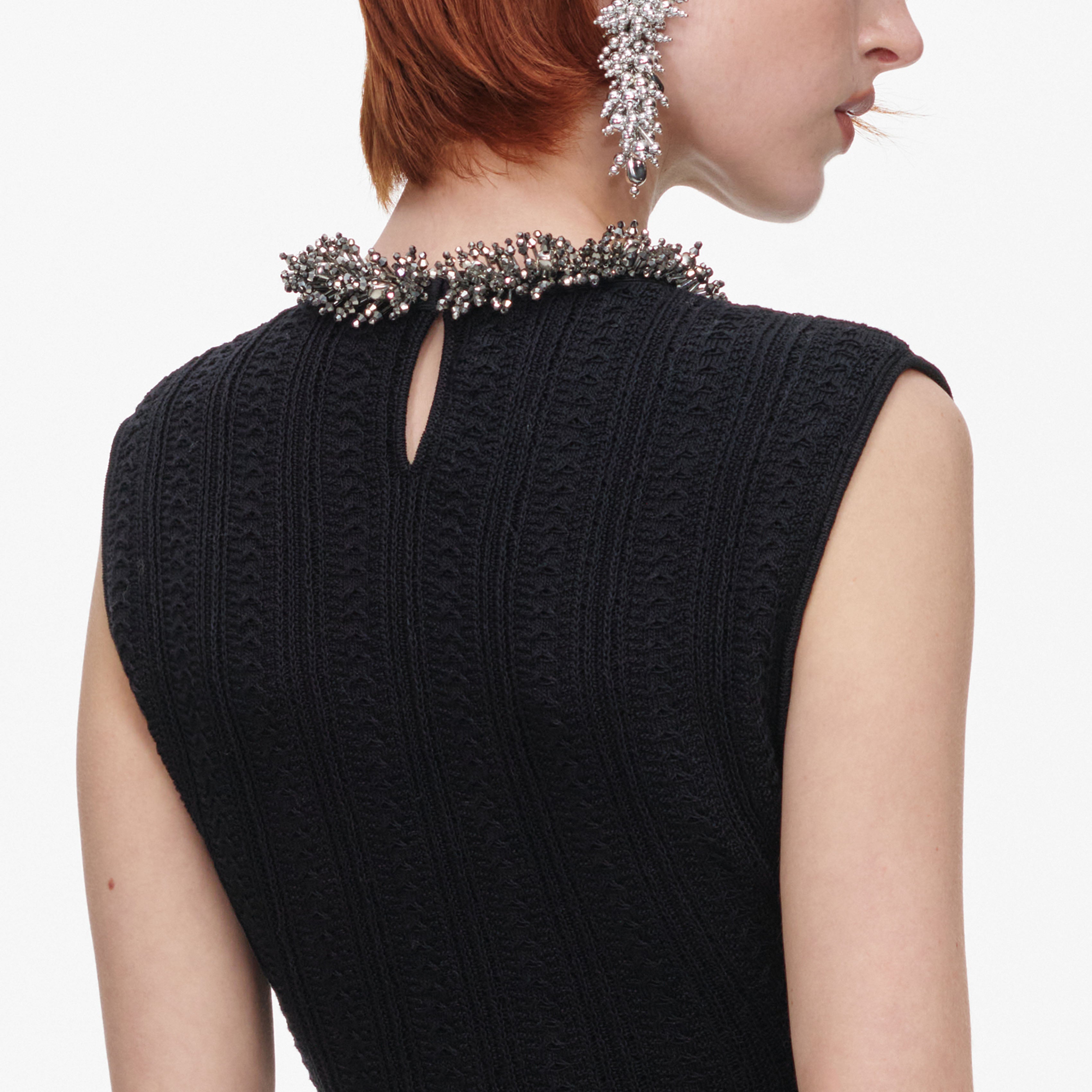 Self-Portrait Dresses Maxikleid Schwarz Pointelle Perlen