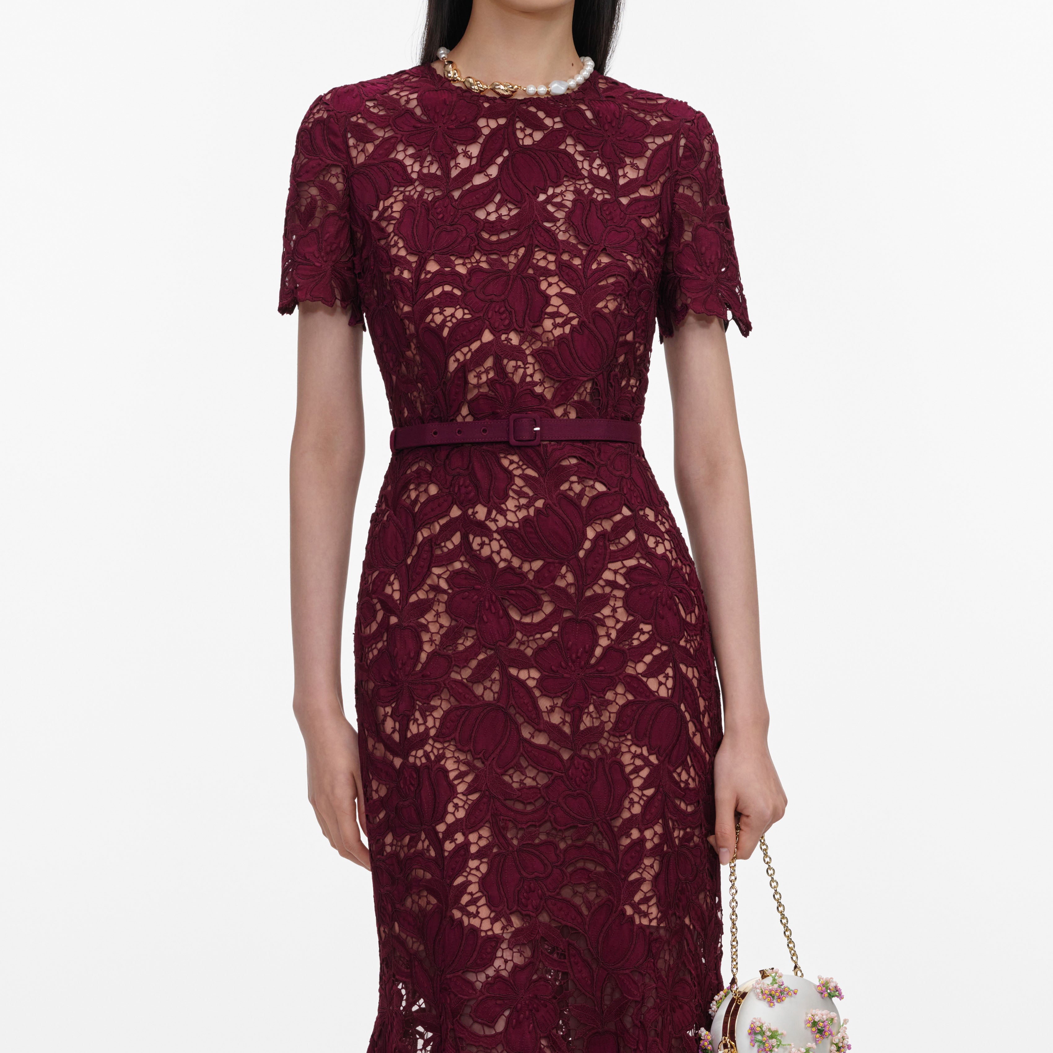 Self-Portrait Burgundy Lace Midi Kleid Spitze burgundy