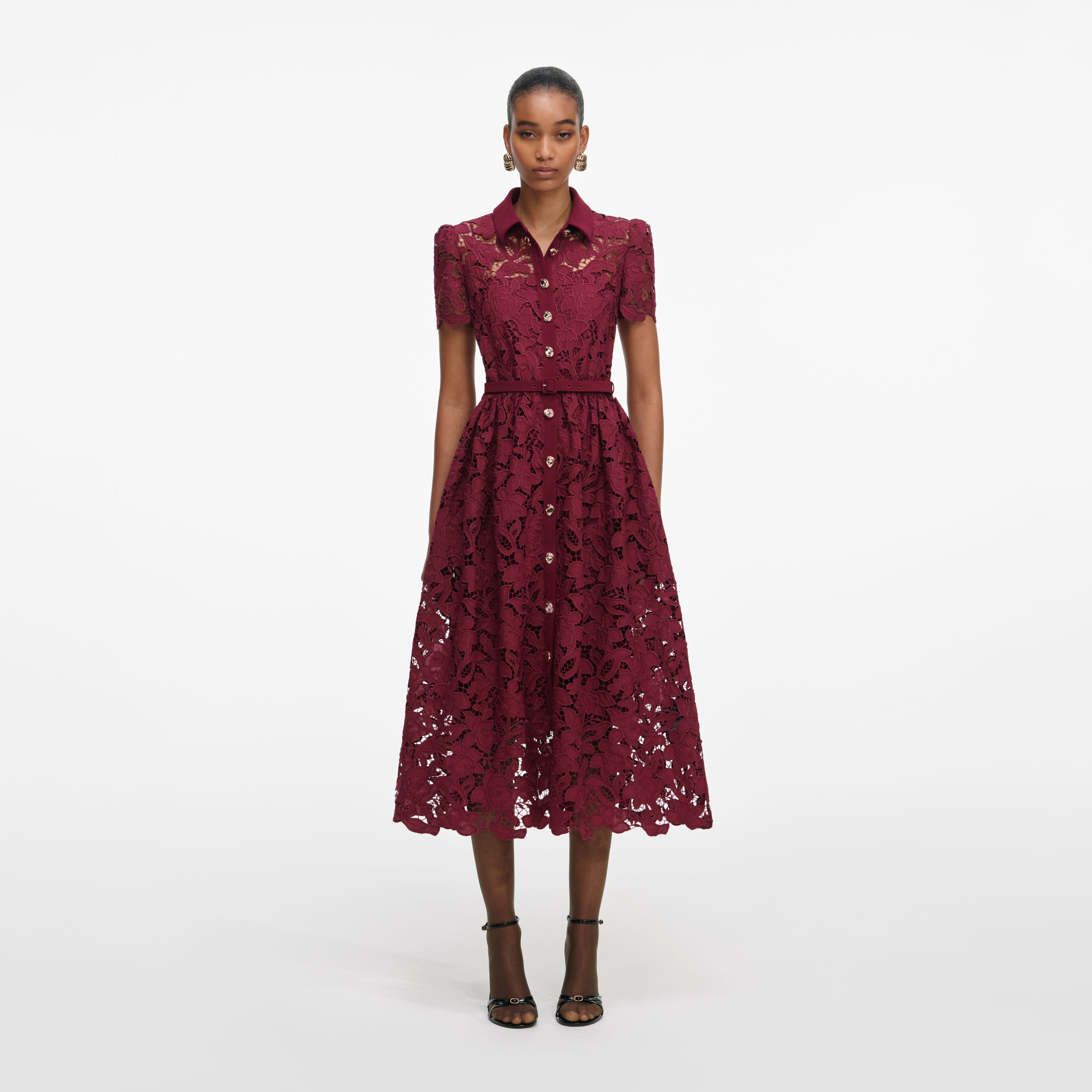 Self Portrait Burgundy Lace Midi Kleid Bordeaux Spitze