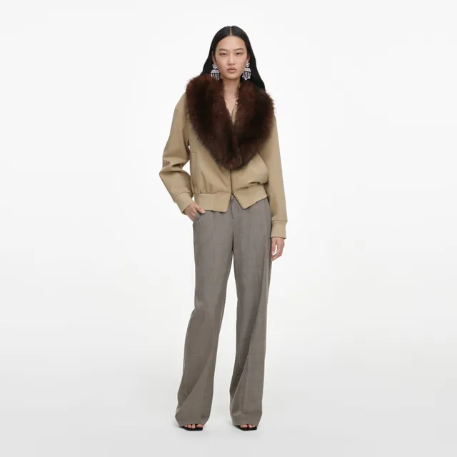 Self Portrait Outerwear Beige Faux Fur Bomber Jacke Beige UK 8