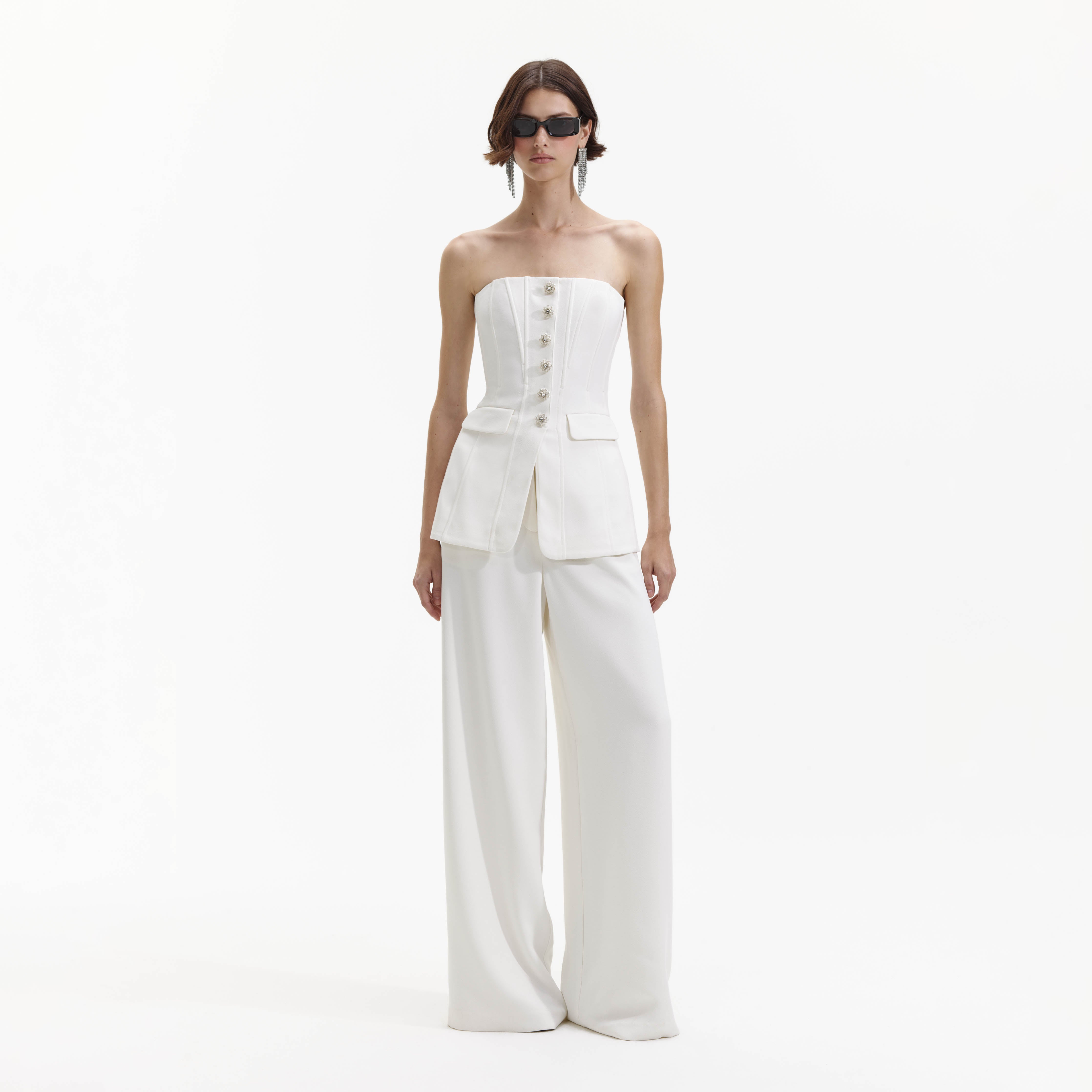 Self-Portrait White Bandeau Crepe Jumpsuit weiß