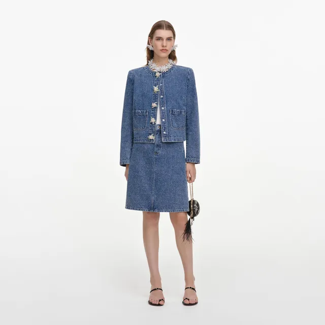 Self Portrait Denim Textured Mini Rock Blau Denim