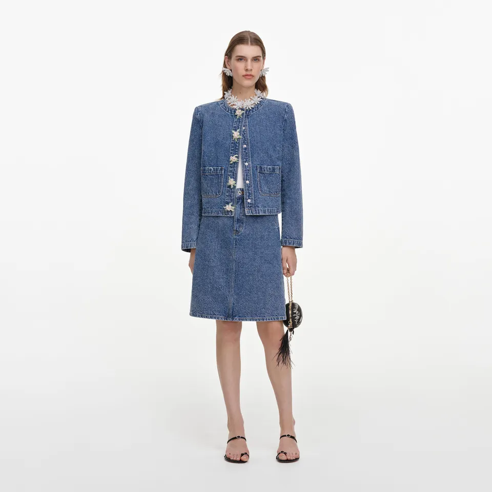 Self Portrait Denim Textured Mini Rock Blau Denim
