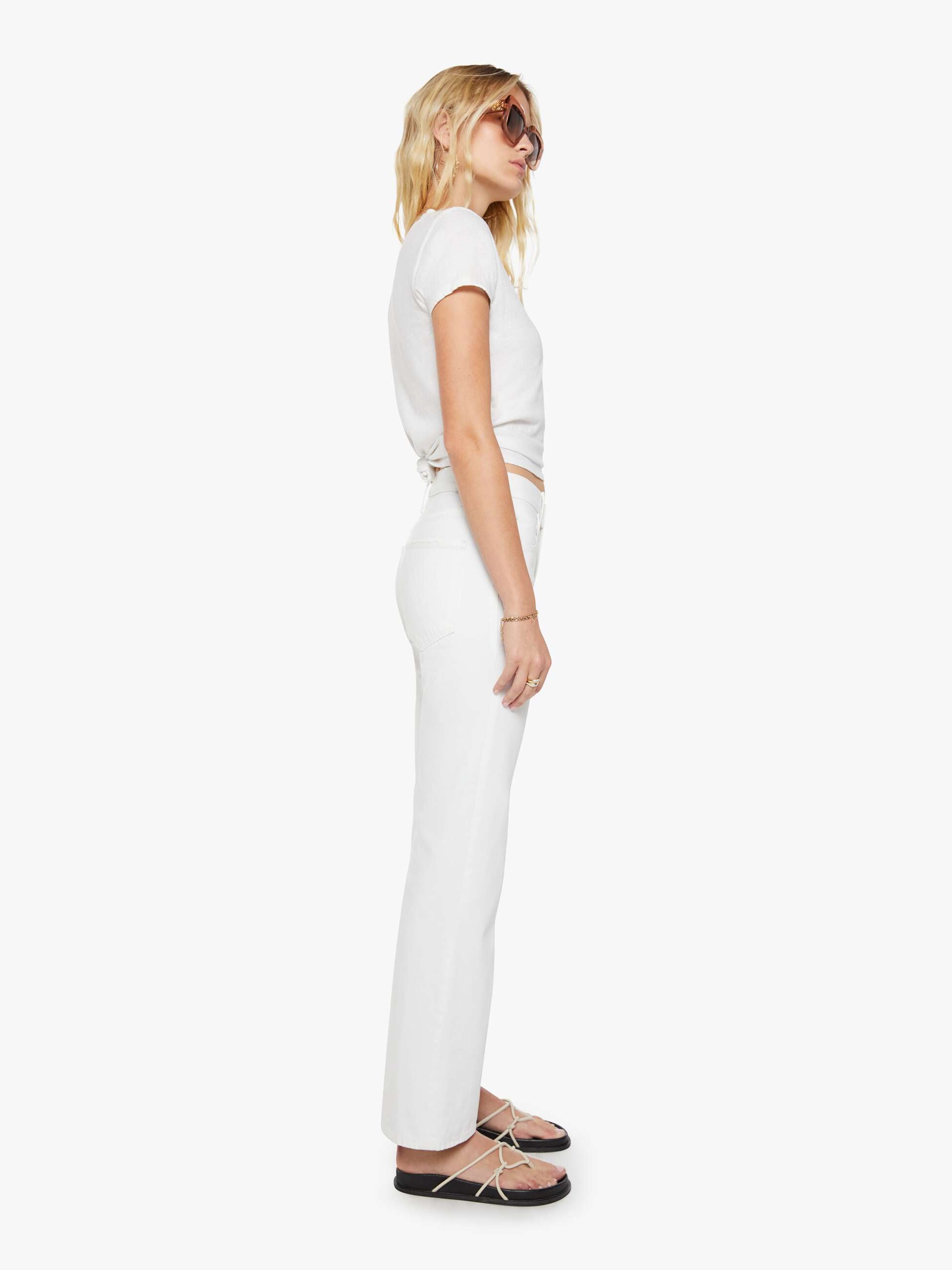MOTHER Denim The Bookie Skimp Jeans Picket Fence Weiss Bootcut