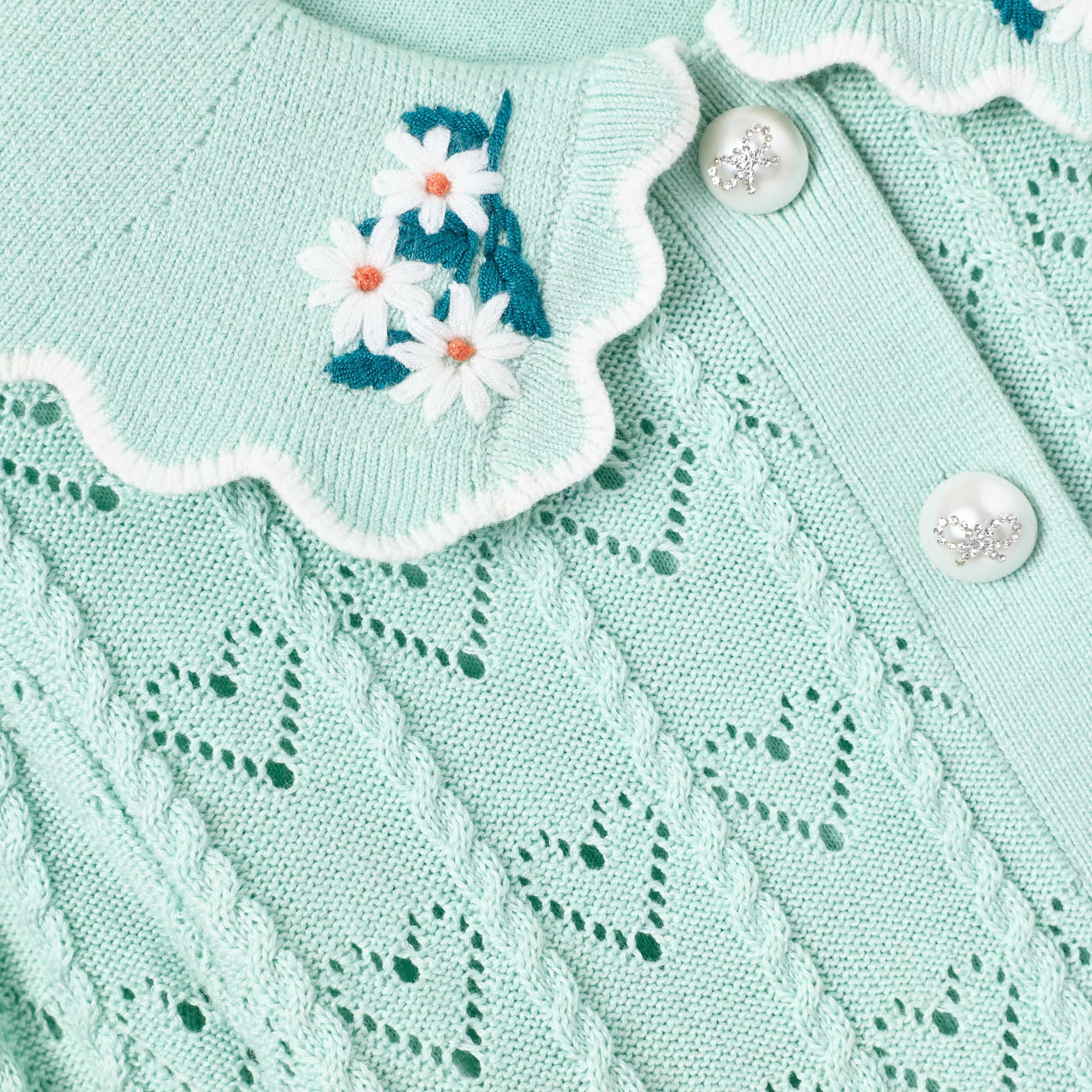 Self Portrait Mint Heart Knit Cardigan Mint Kinder Strickjacke