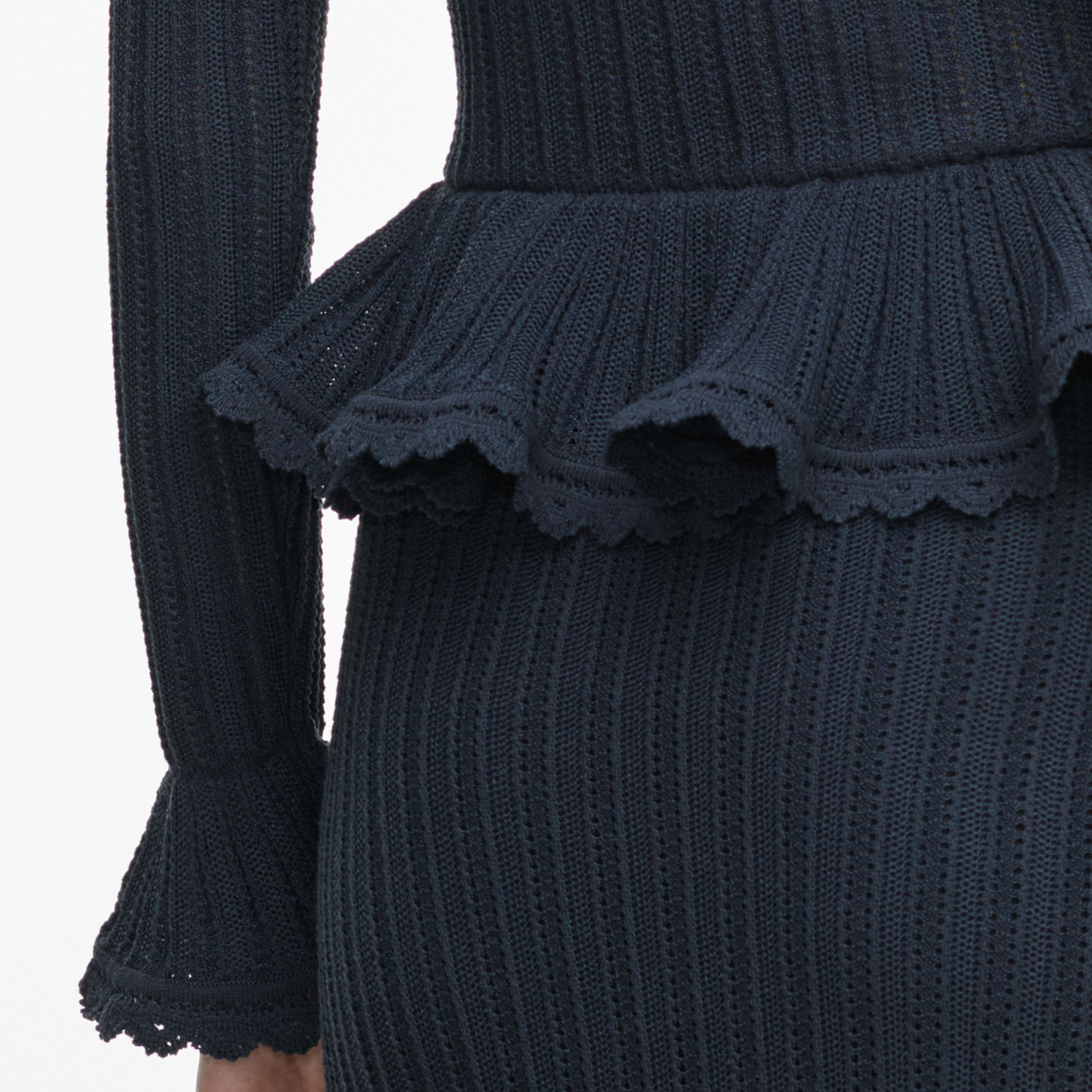 Self Portrait Peplum Pointelle Strick Midikleid Grau S