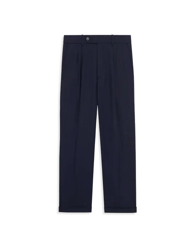 Drôle De Monsieur Plis Cropped Hose Navy Wolle 2-Falten