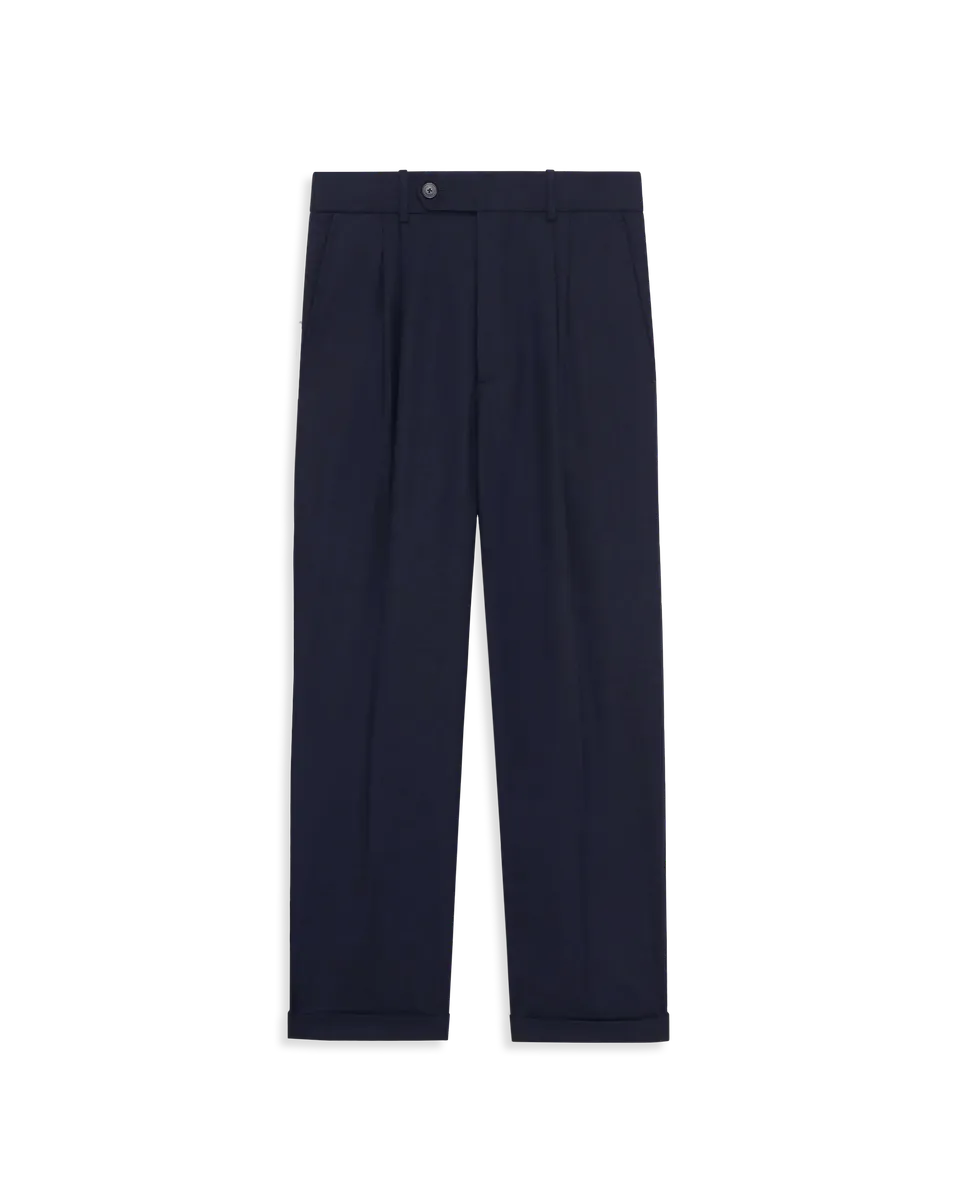 Drôle De Monsieur Plis Cropped Hose Navy Wolle 2-Falten
