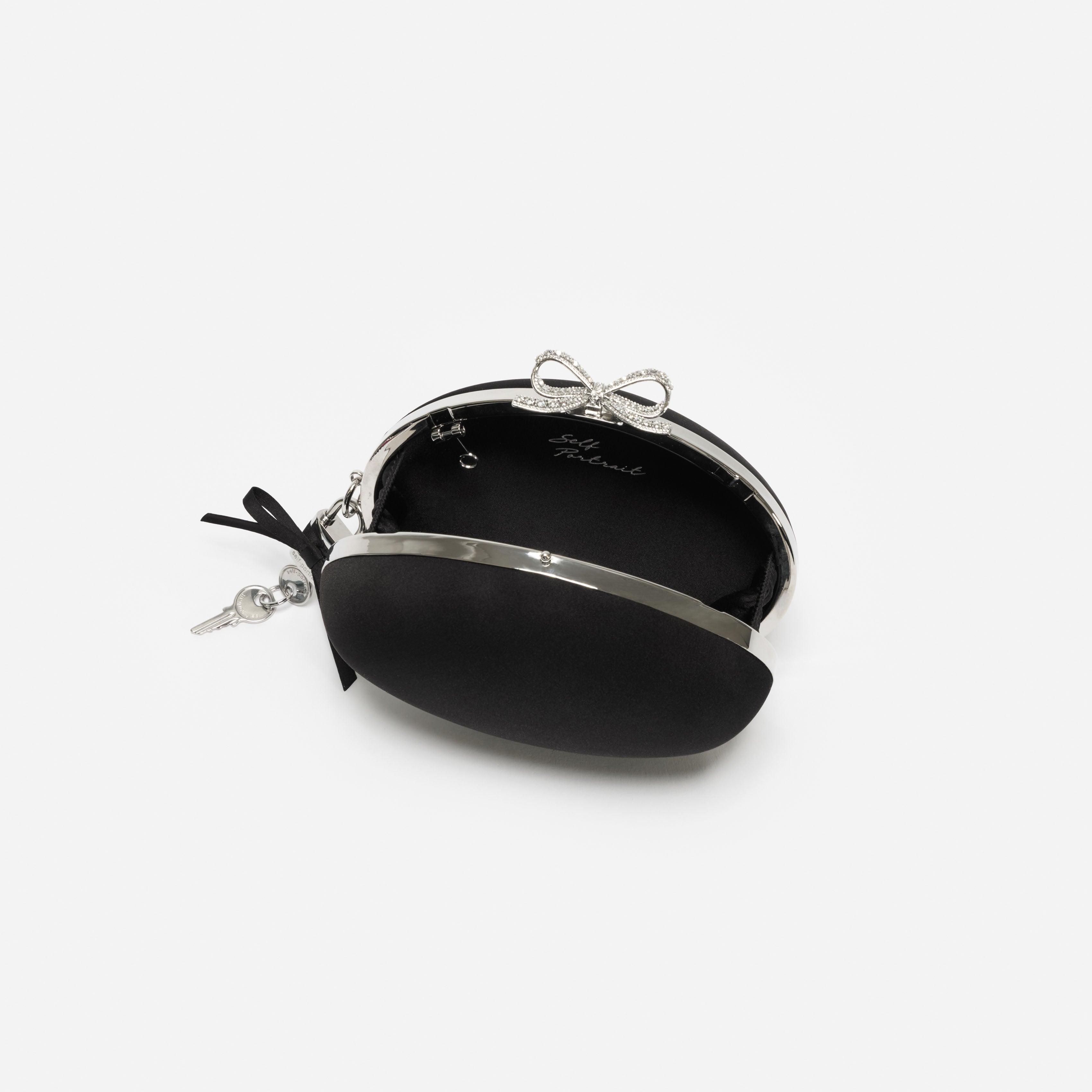 Self Portrait Handbags Black Satin Oval Clutch Schwarz Mini