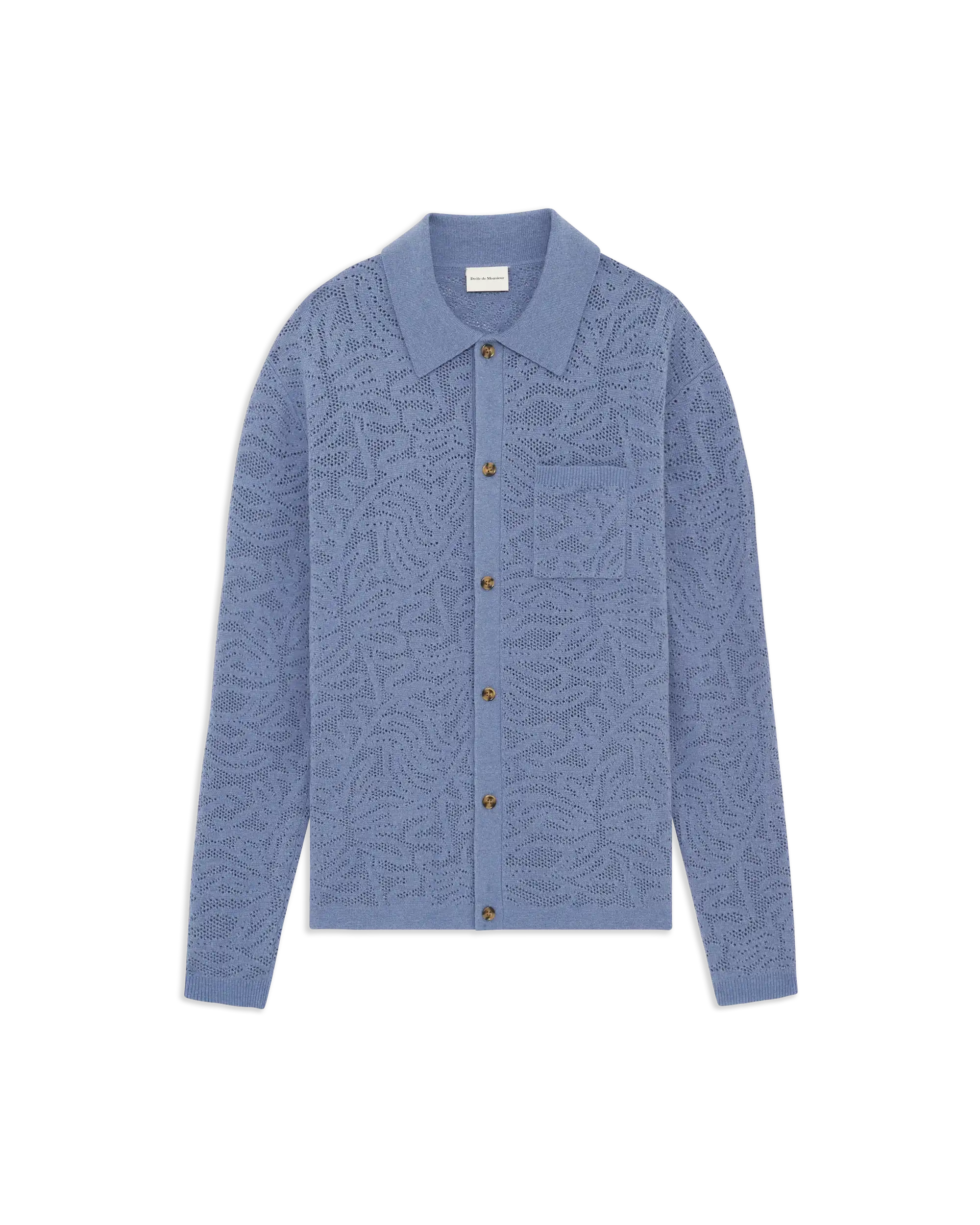 Drôle De Monsieur Lace Polo Strickpolo blau Wolle langarm