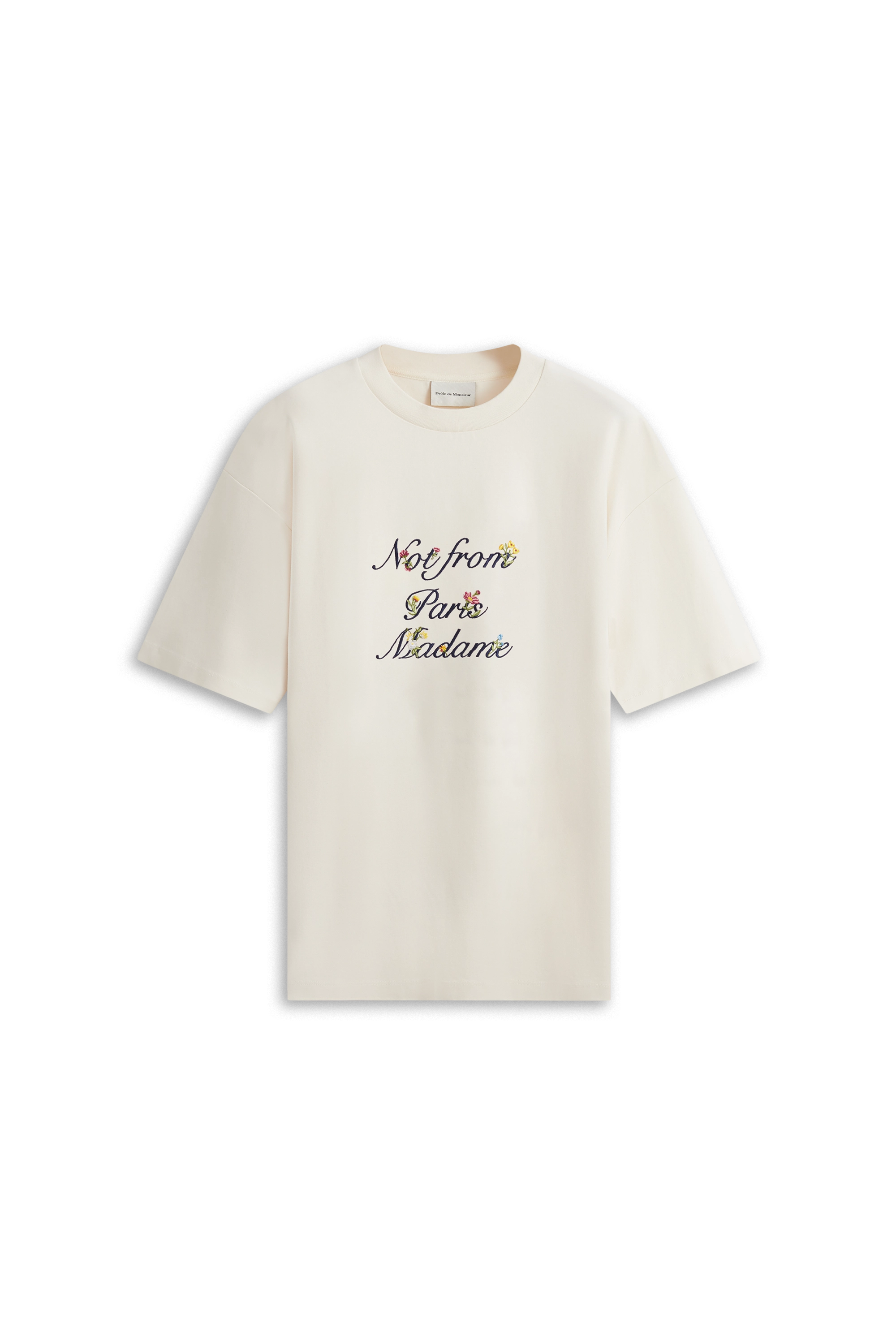 Drôle De Monsieur Le T-Shirt Slogan Fleurs Creme Baumwolle