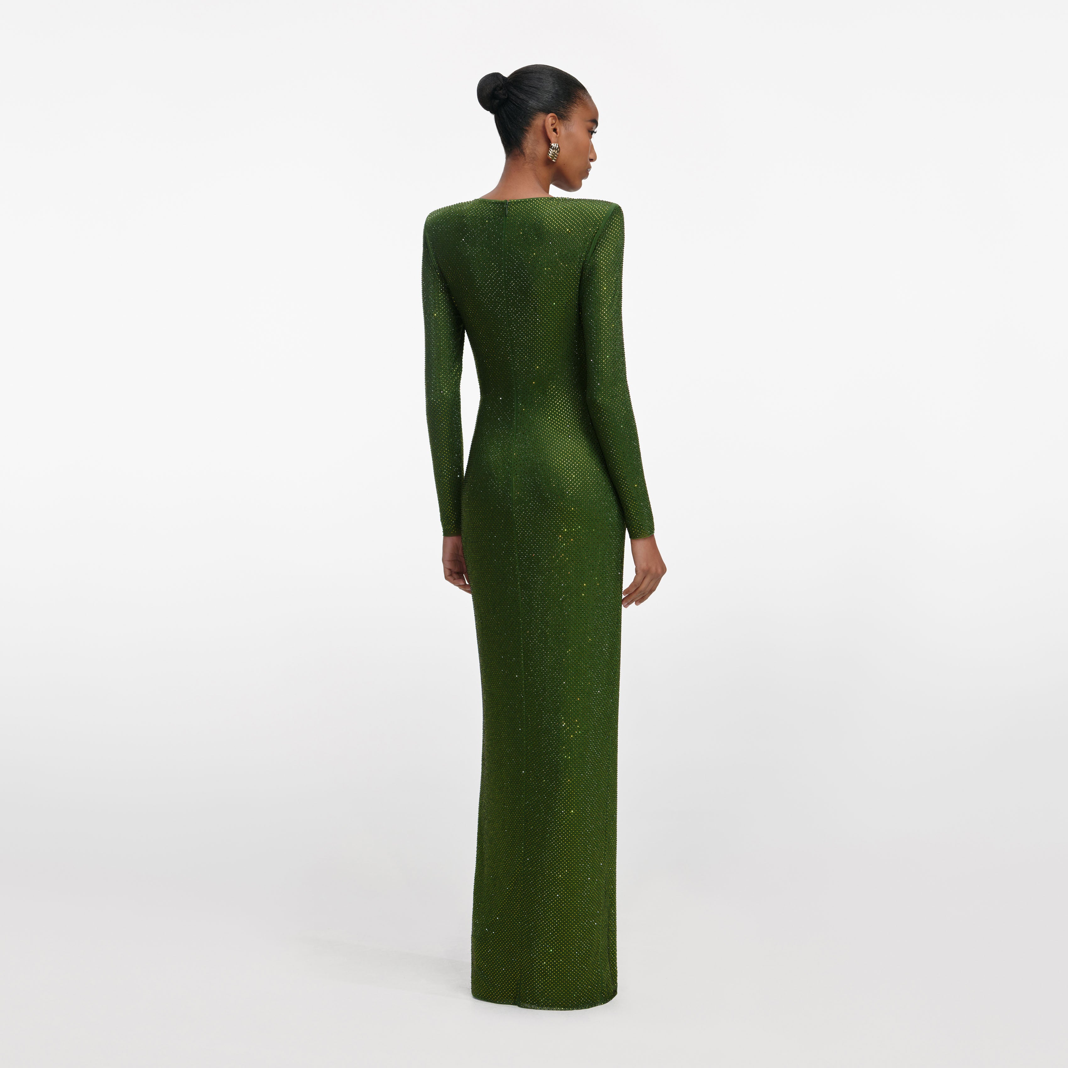 Self Portrait Olive Rhinestone Maxi Kleid Grün Strass