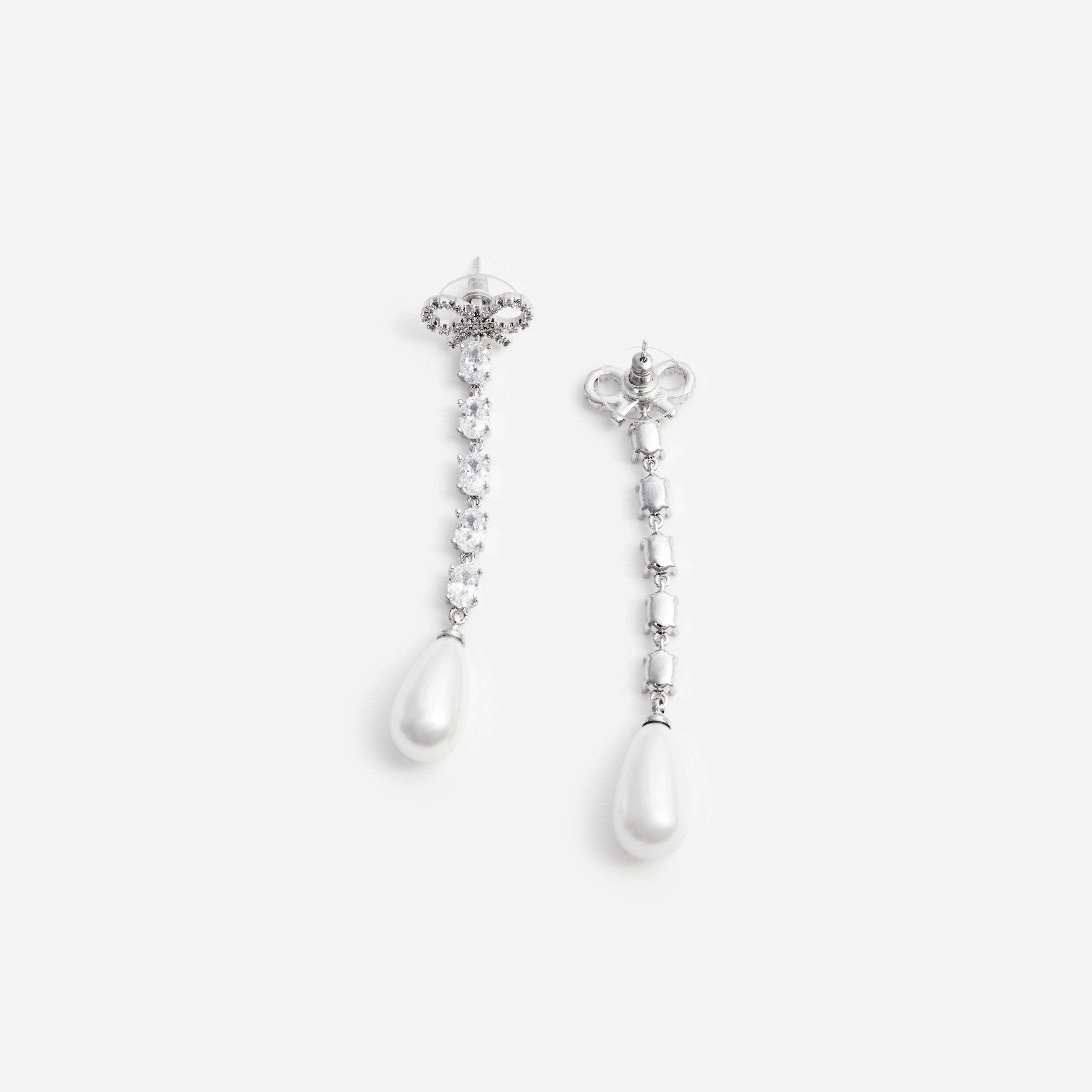Self Portrait Bow Pearl Droplet Ohrringe Silber Kristall