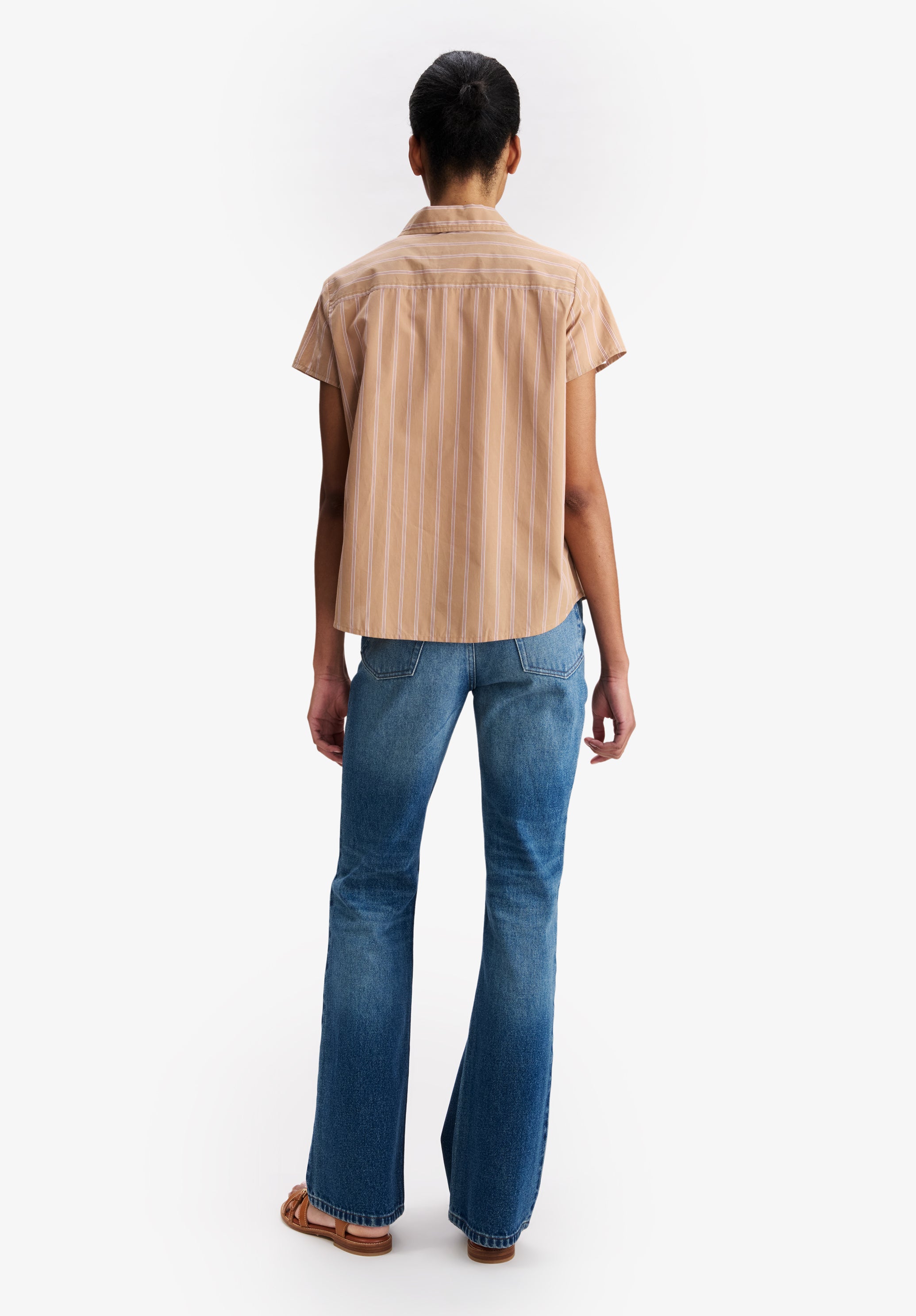 A.P.C. Gestreiftes Kurzarmhemd beige Bio-Baumwolle Oversize