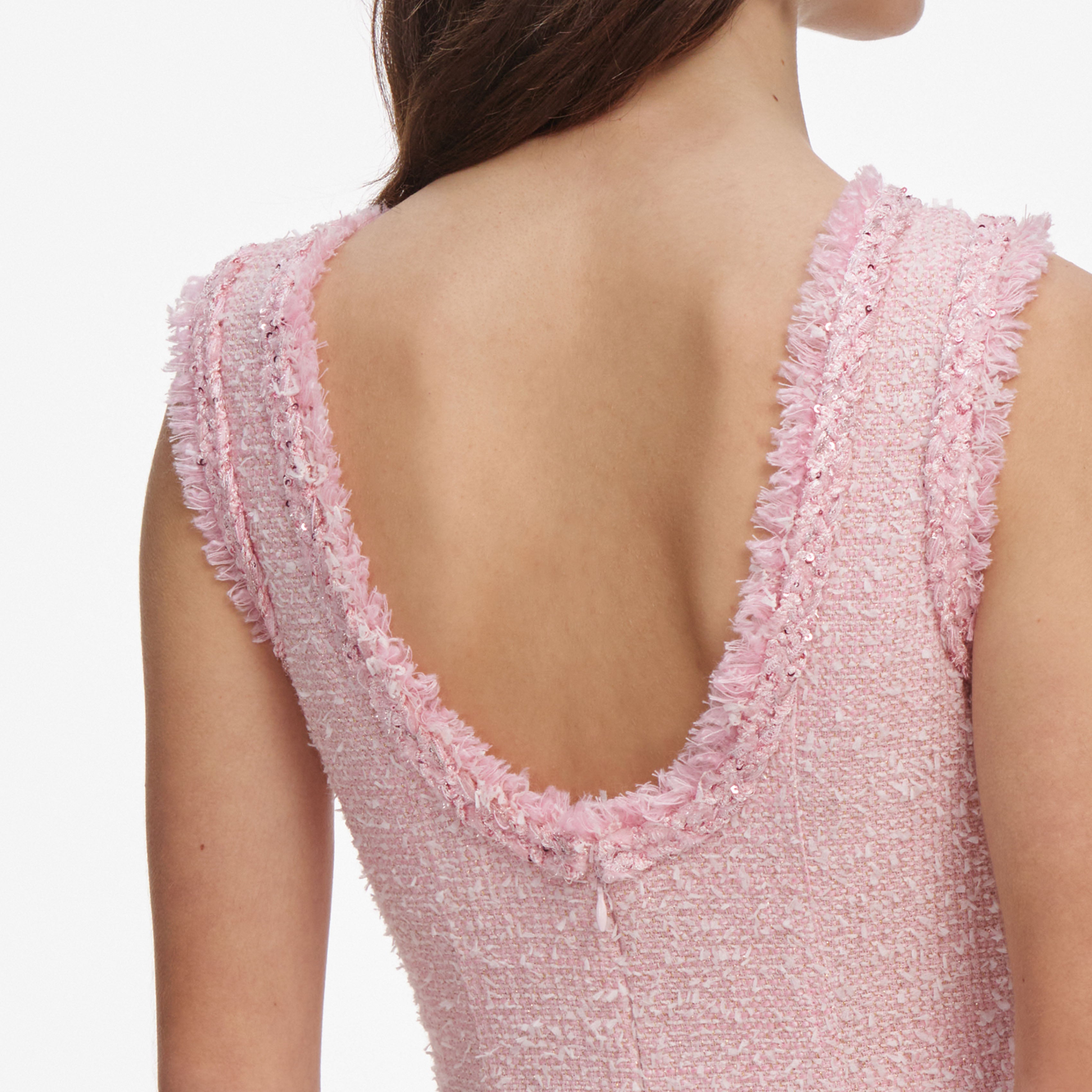 Self Portrait Pink Boucle Sleeveless Mini Kleid Rosa