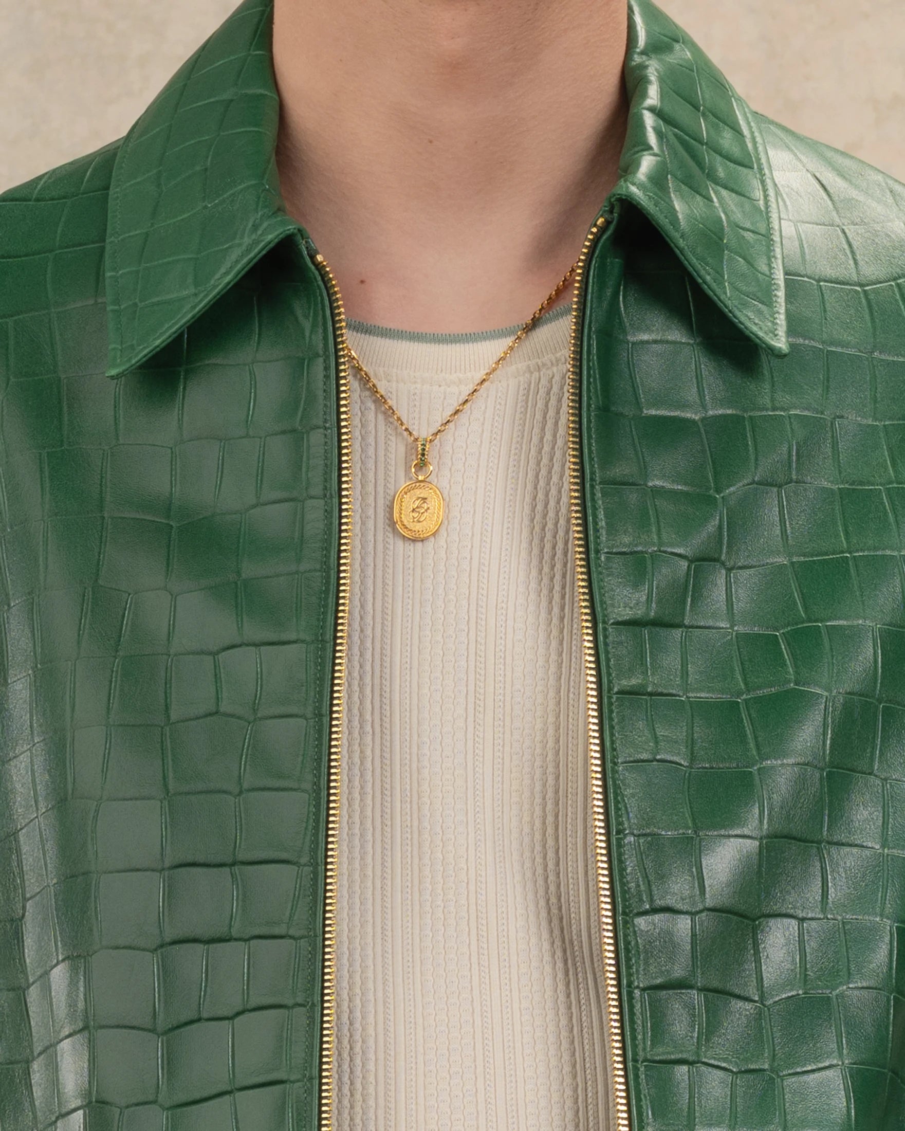 Drôle De Monsieur Cuir Croco Lederjacke dunkelgrün