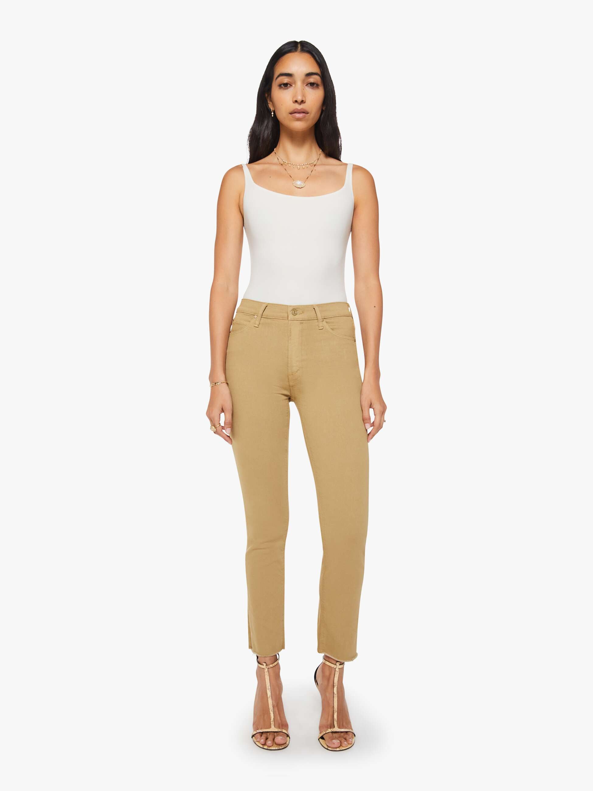 Mother The Mid Rise Dazzler Ankle Fray Jeans Prairie Sand