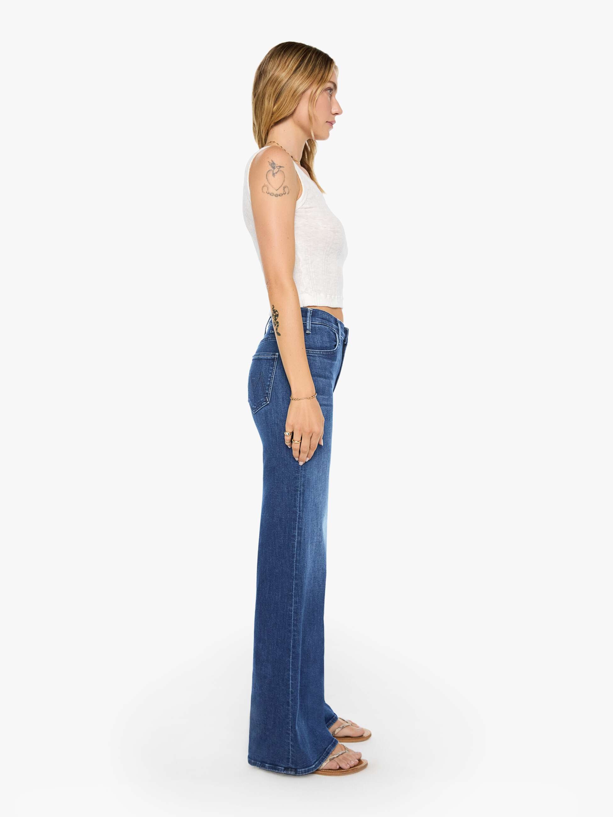 Mother Hustler Roller Sneak Jeans Dunkelblau Stretch
