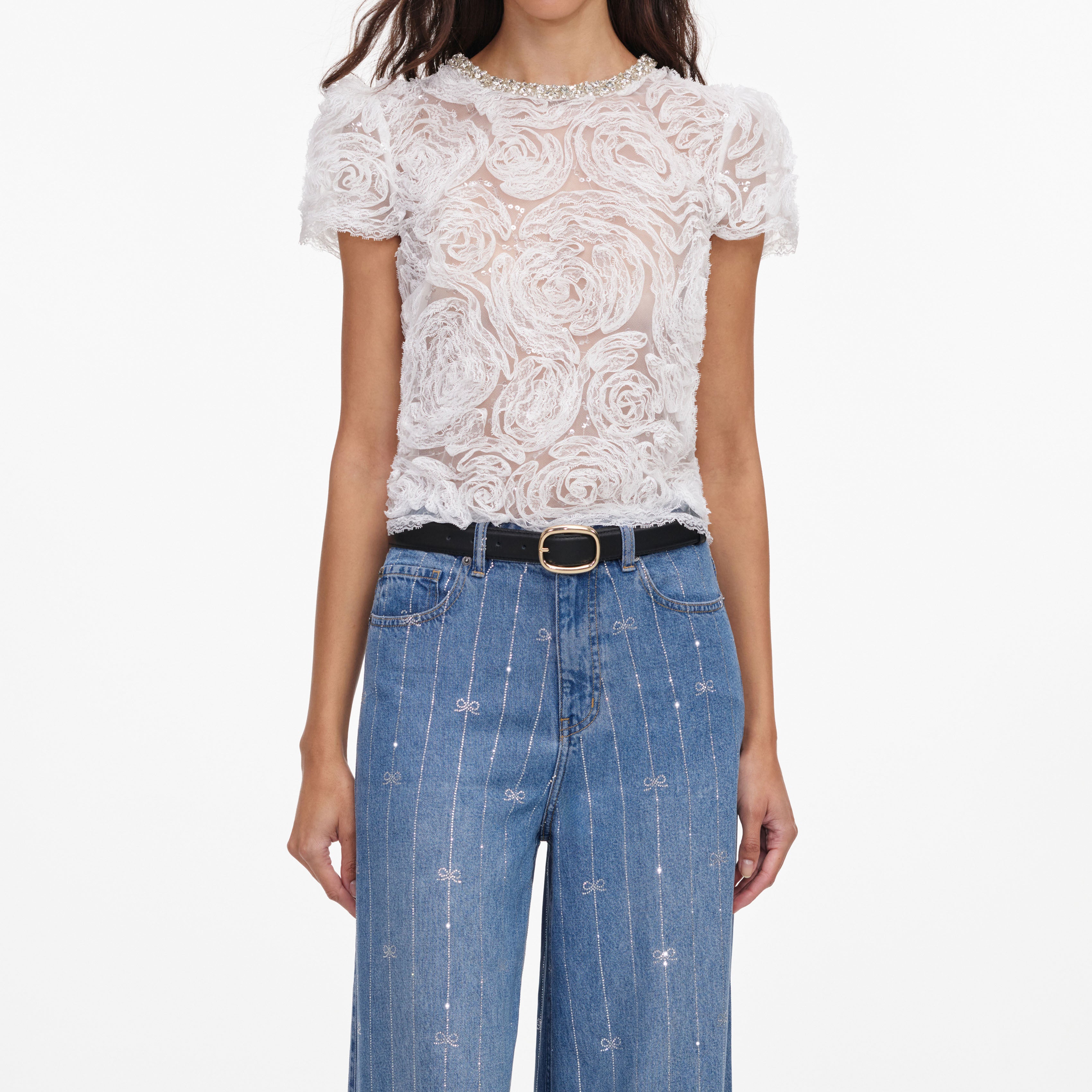 Self Portrait Light Blue Rhinestone Stripe Jeans hellblau 26