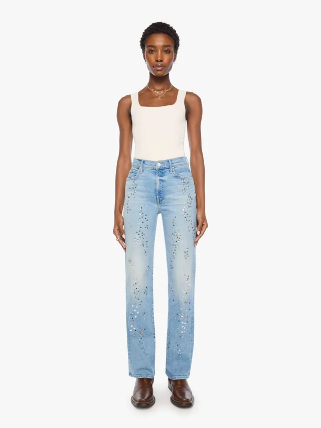 Mother The Kick It Shooting Stars Straight Jeans Strass