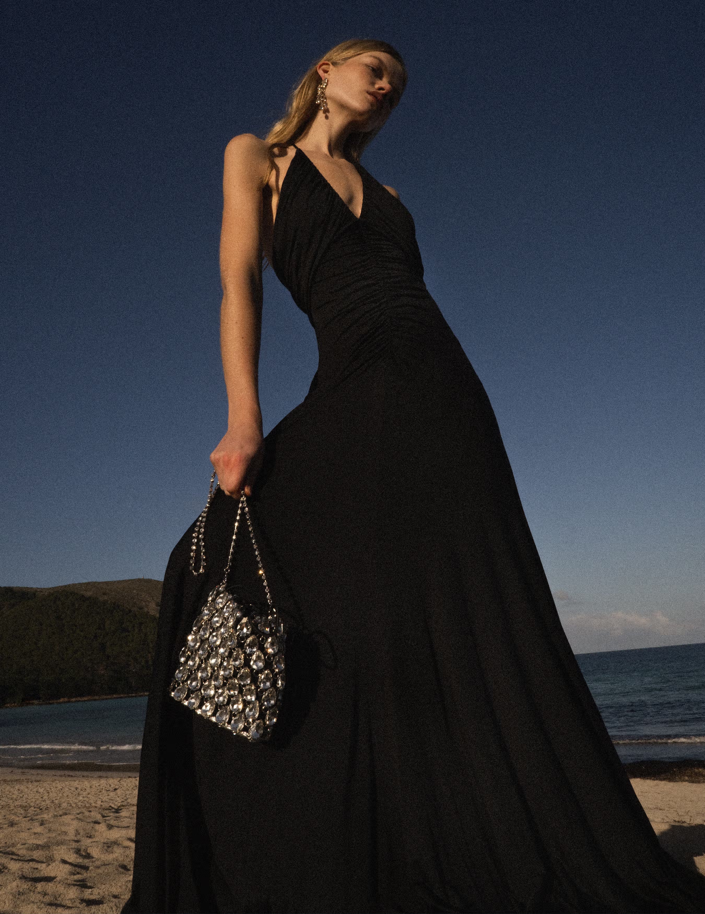 Self Portrait Black Jersey Gathered Maxikleid Schwarz UK 8