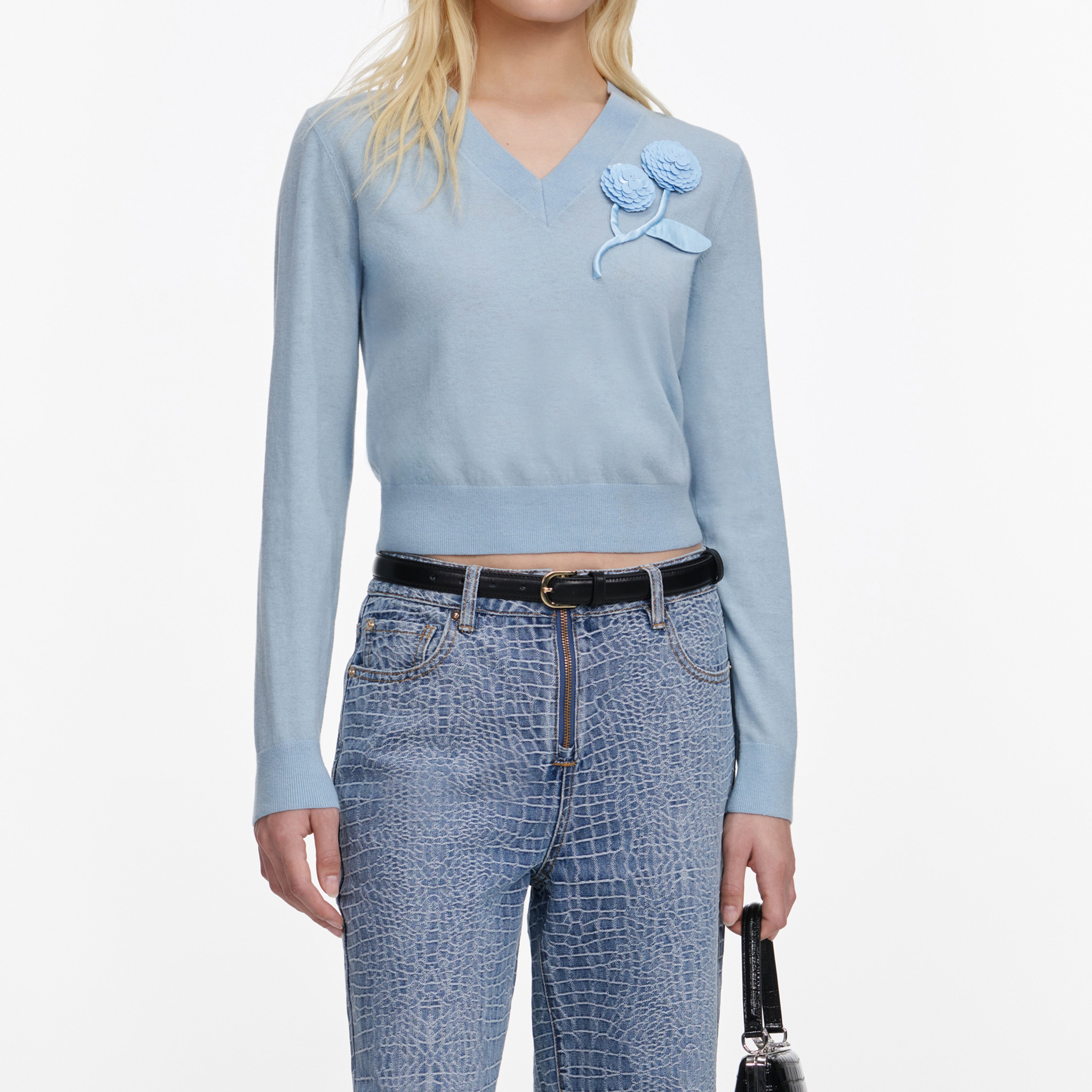 Self Portrait Blue Rose Wool Pullover Blau Wolle XS-L