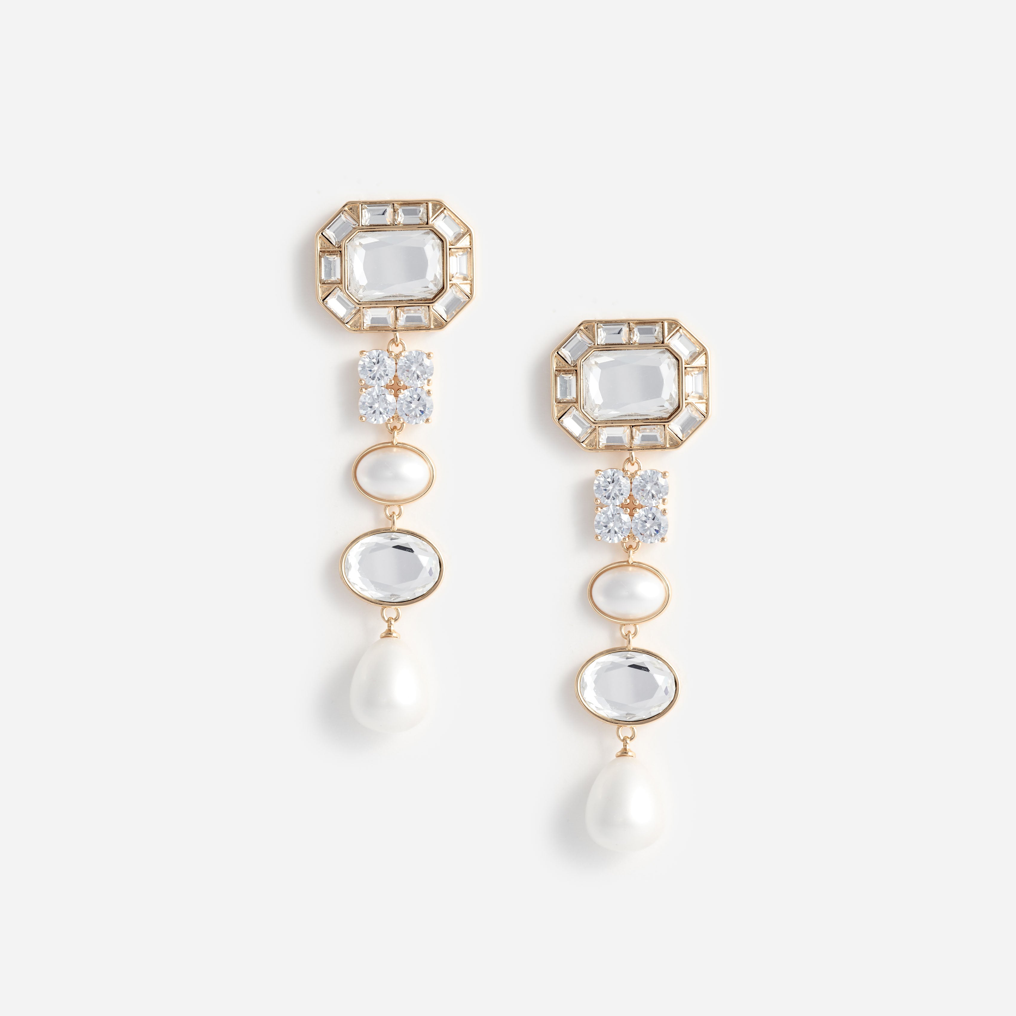 Self Portrait Gold Crystal Pearl Tiered Earrings Ohrringe Gold
