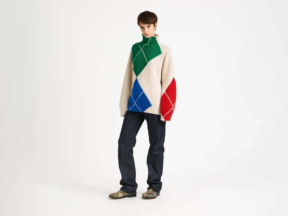 J.W.Anderson x Pringle Argyle Rollkragenpullover natural Wolle