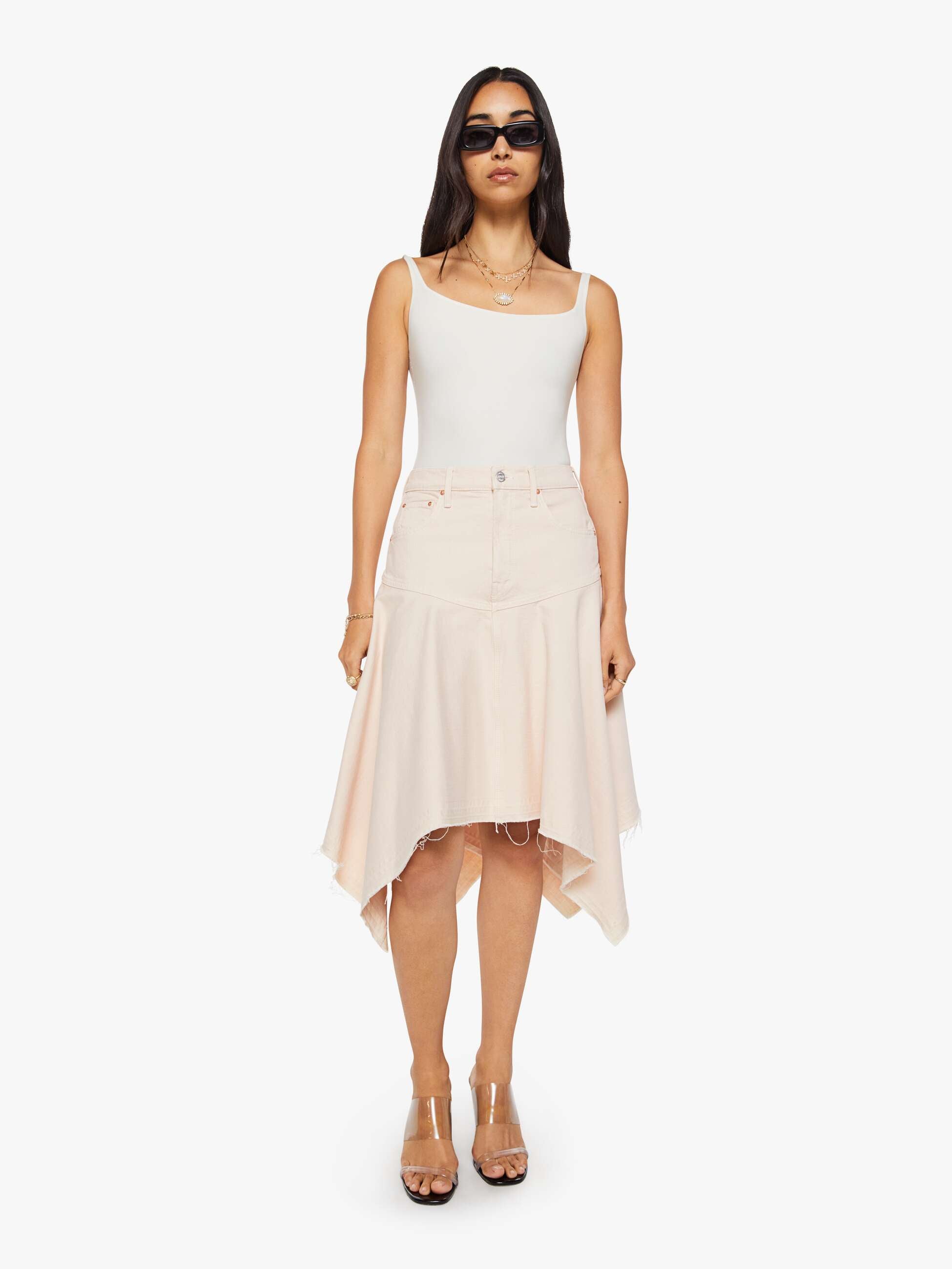 Mother The Hanky Midi Jeansrock Peach Puree High-Waist