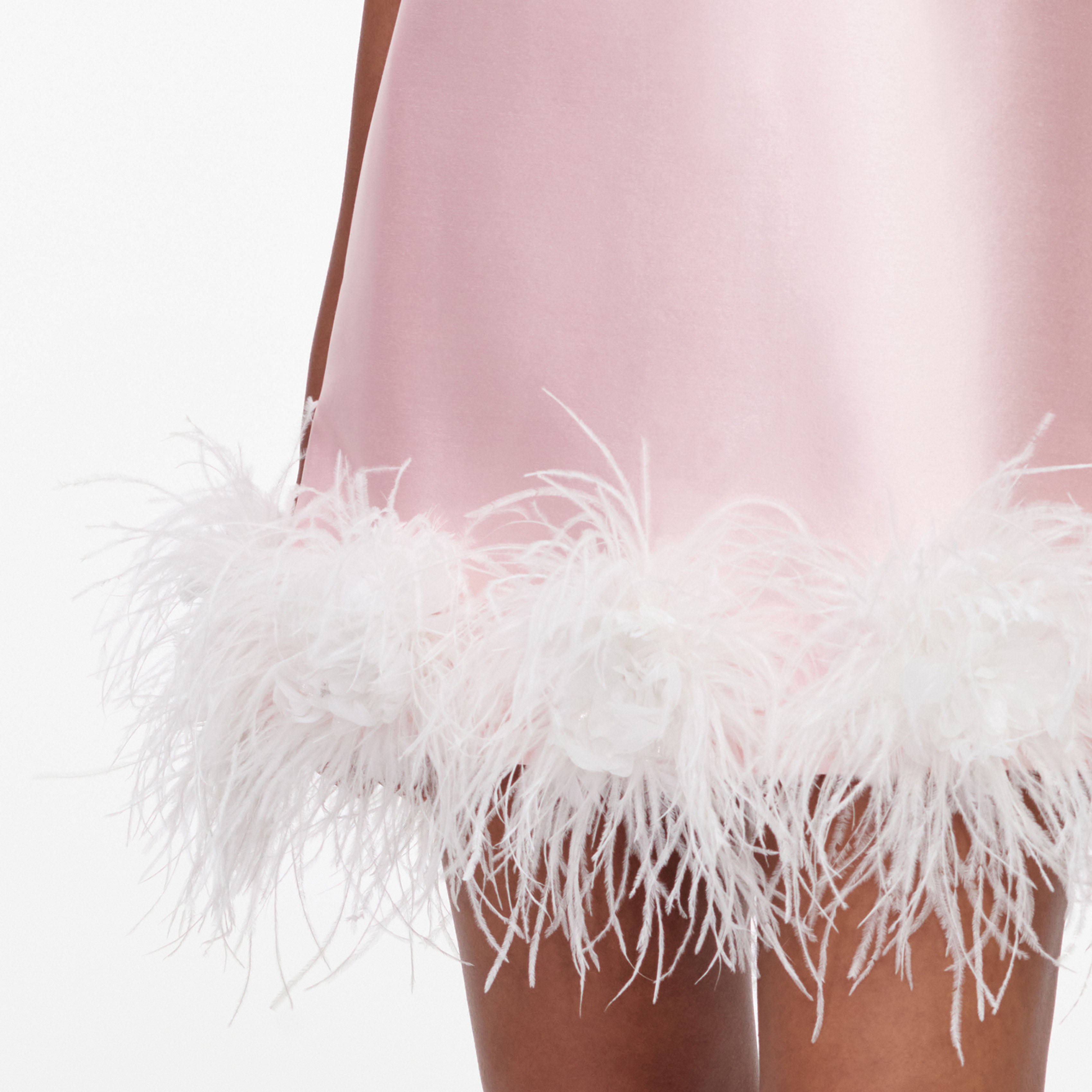 Self Portrait Pink Taffeta Feather Mini Kleid Rosa Feder