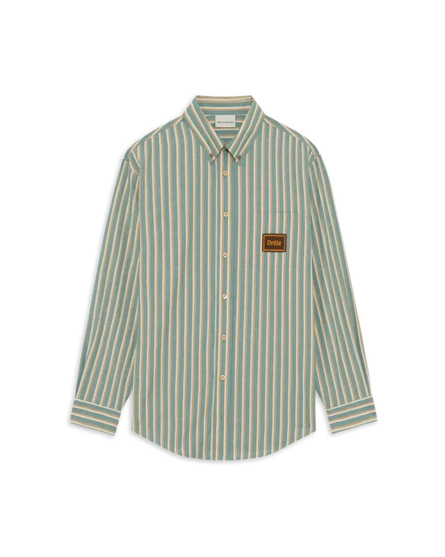 Drôle De Monsieur Chemise Rayée Drôle Hemd Wasserggrün Baumwolle