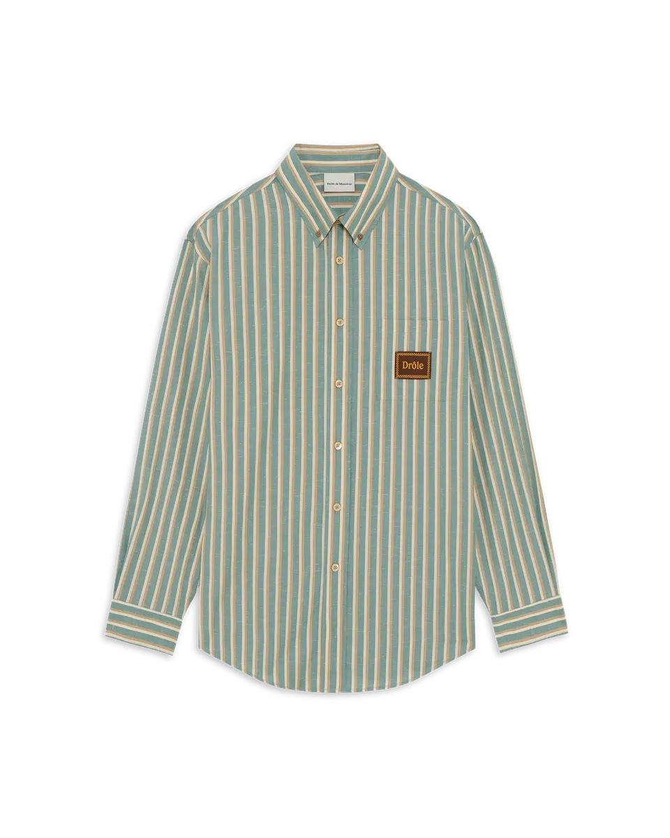 Drôle De Monsieur Chemise Rayée Drôle Hemd Wasserggrün Baumwolle