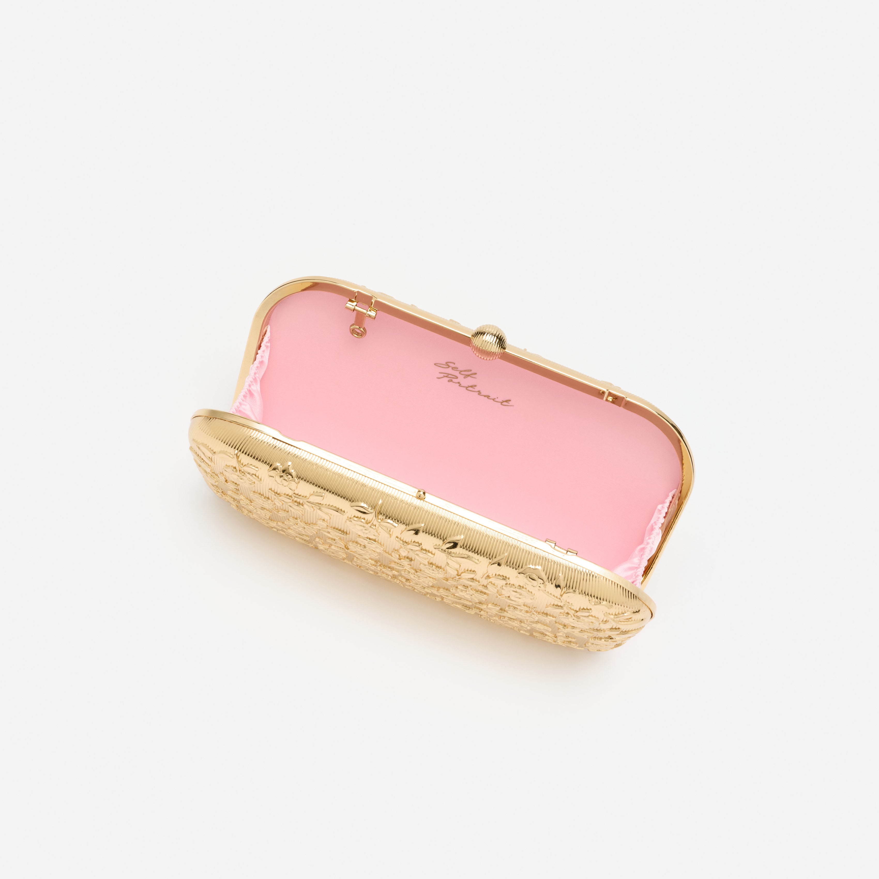 Self Portrait Floral Clutch Gold Metall Mini Kette