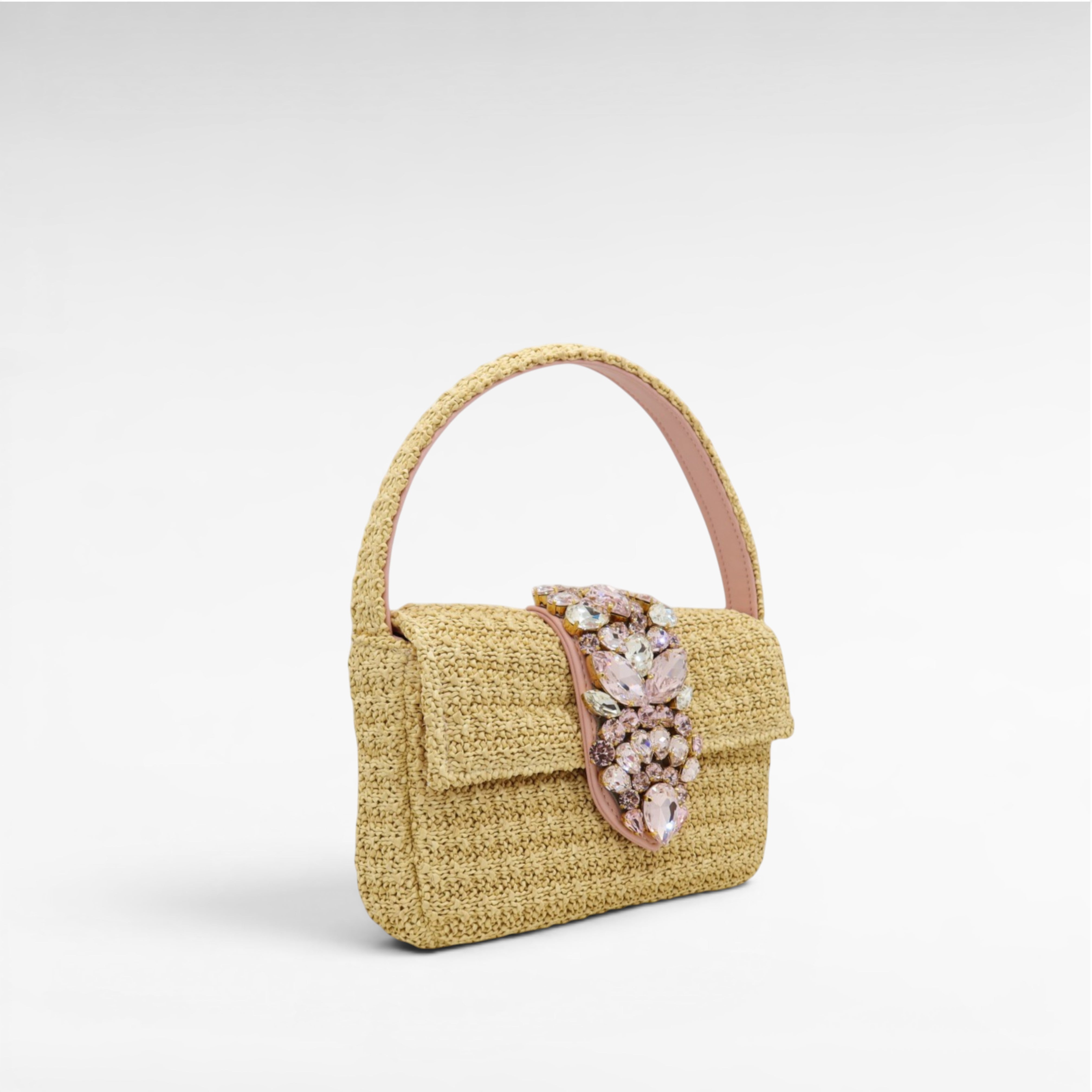 Gedebe Habibi Mini Tasche Raffia 20 cm Steinbesatz
