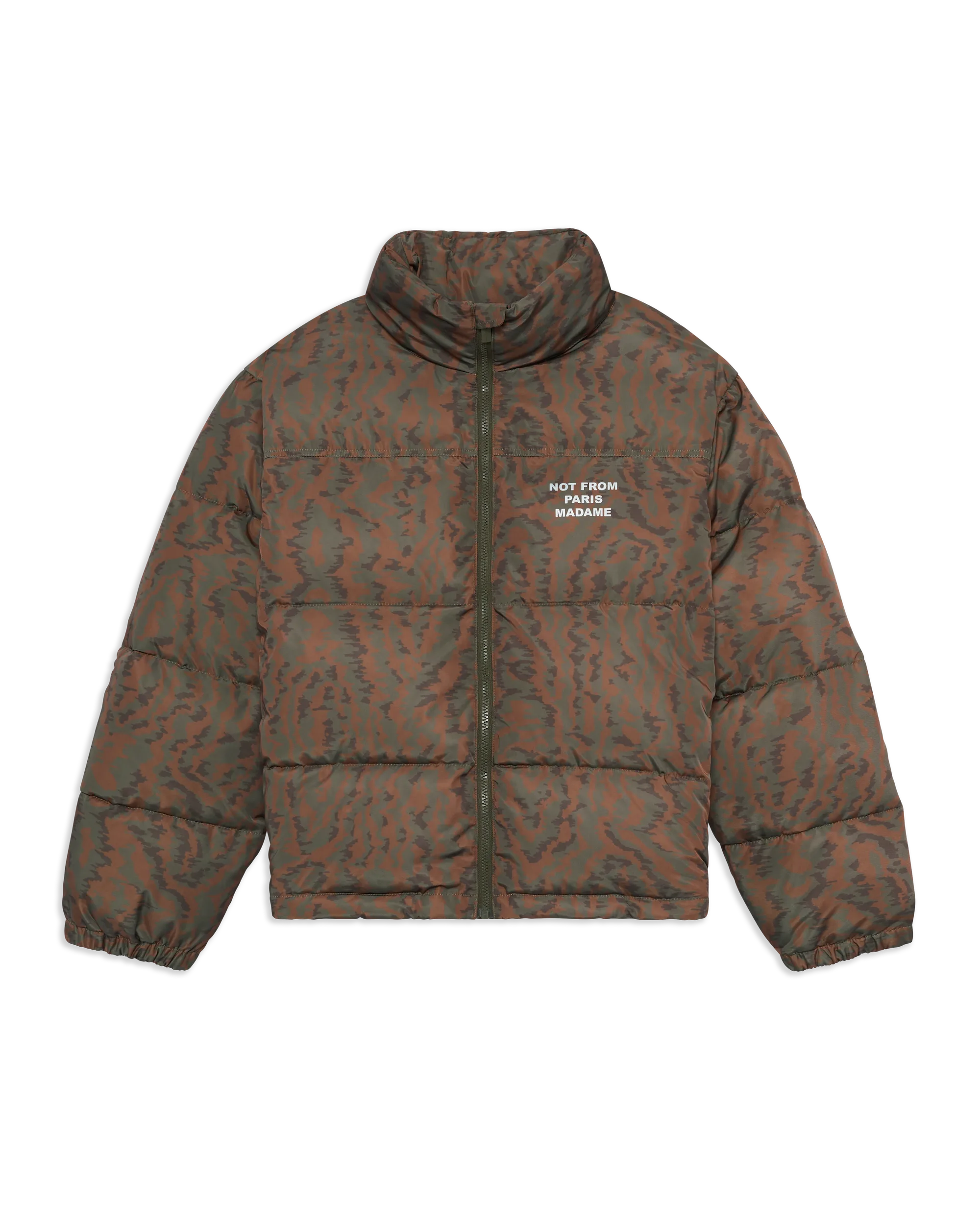 Drôle De Monsieur Slogan Moiré Puffer Jacke Khaki Polyamid