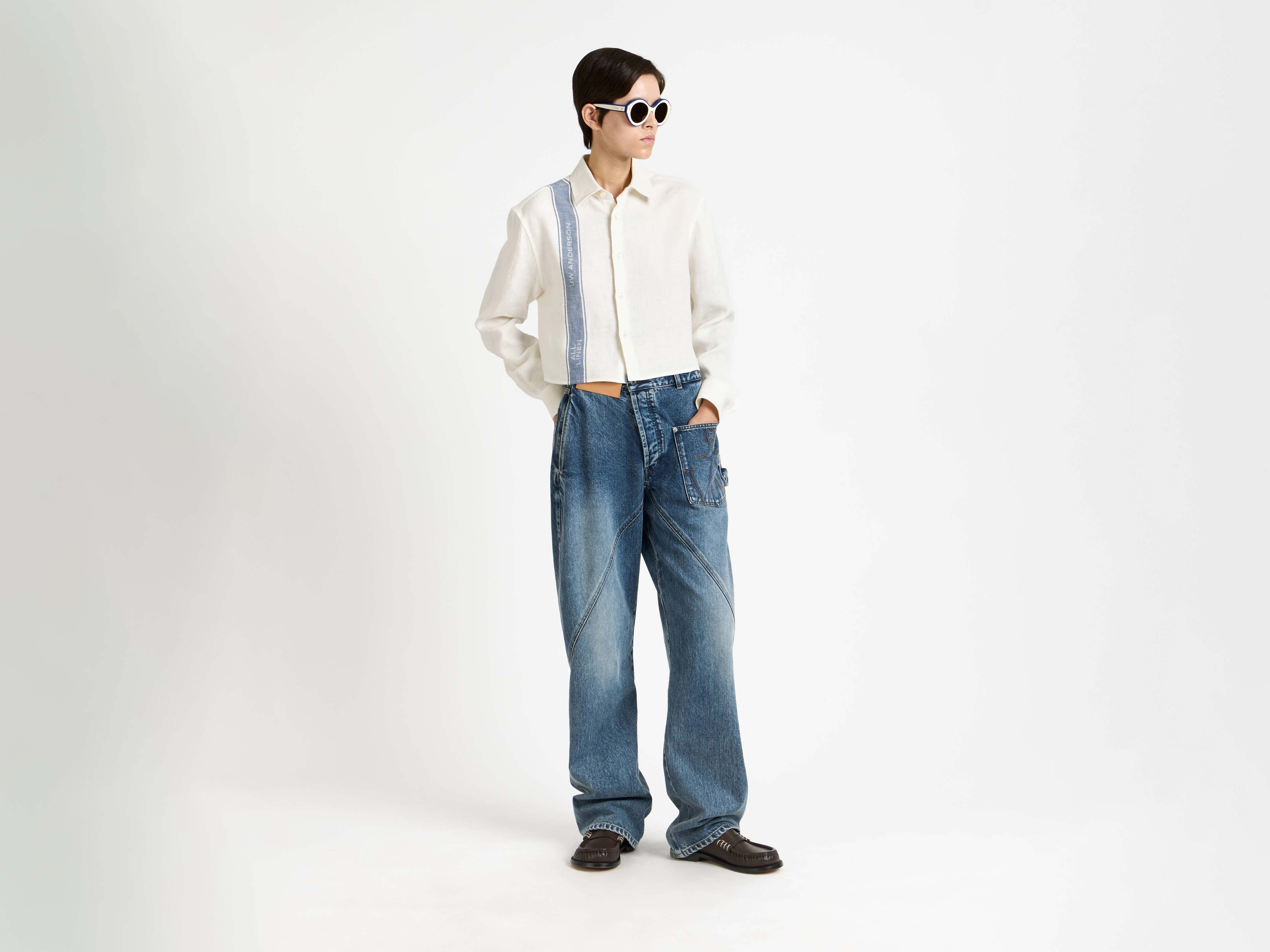 J.W.Anderson Shirts Cropped Shirt weiss-blau Leinen