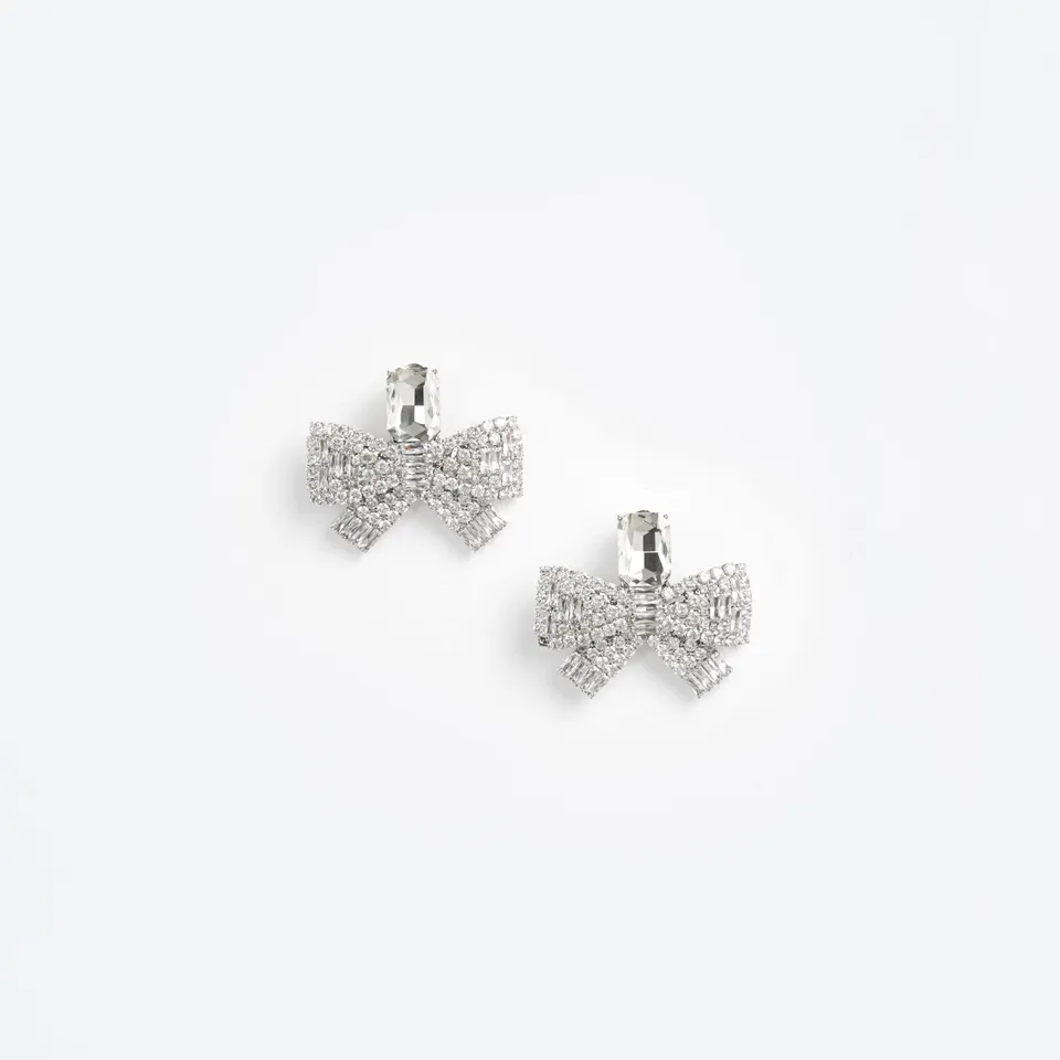 Self Portrait Small Crystal Bow Ohrringe Silber One Size Kristall