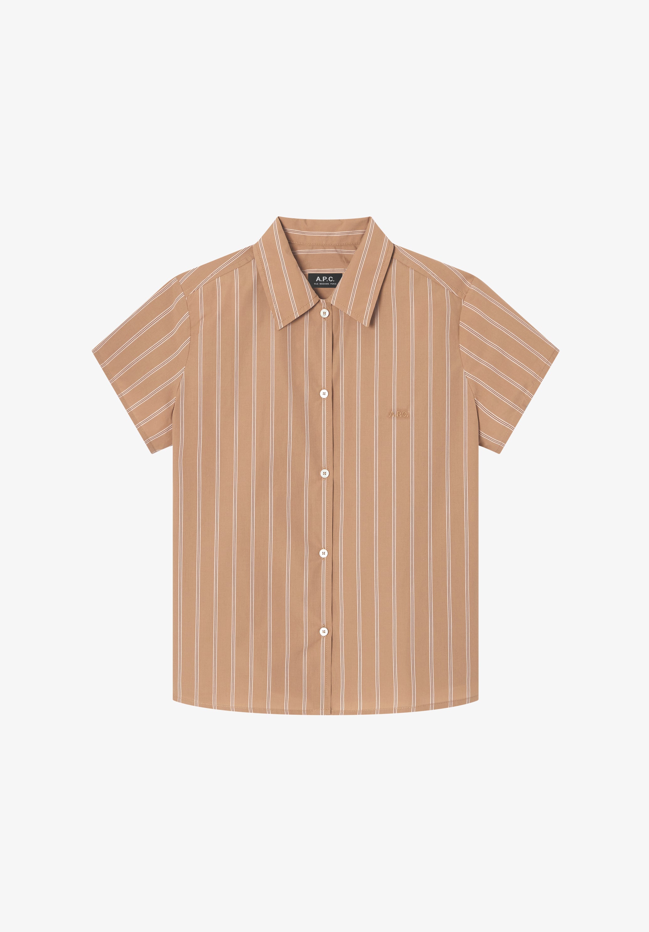 A.P.C. Gestreiftes Kurzarmhemd beige Bio-Baumwolle Oversize