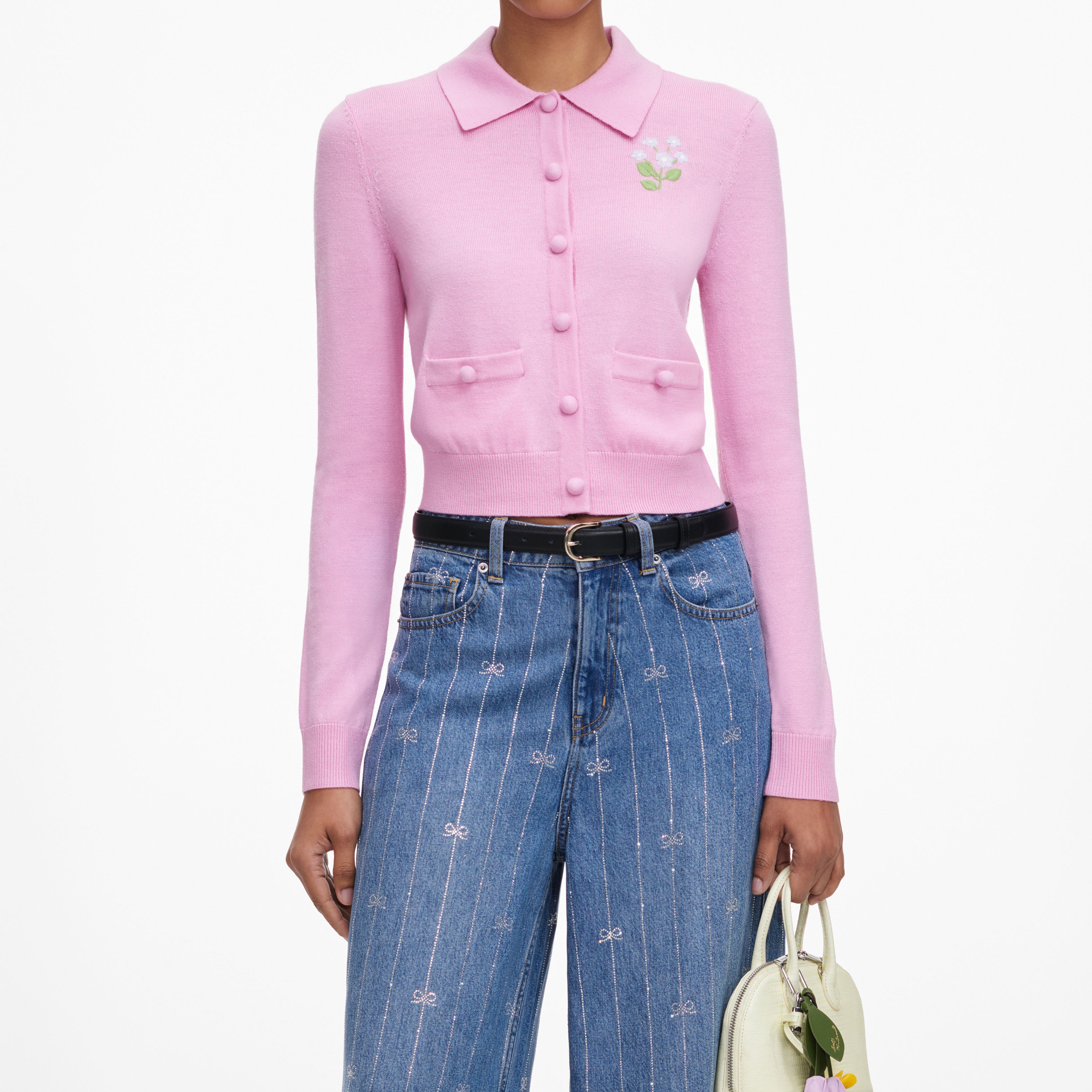 Self Portrait Pink Flower Knit Cardigan Strickjacke Rosa S