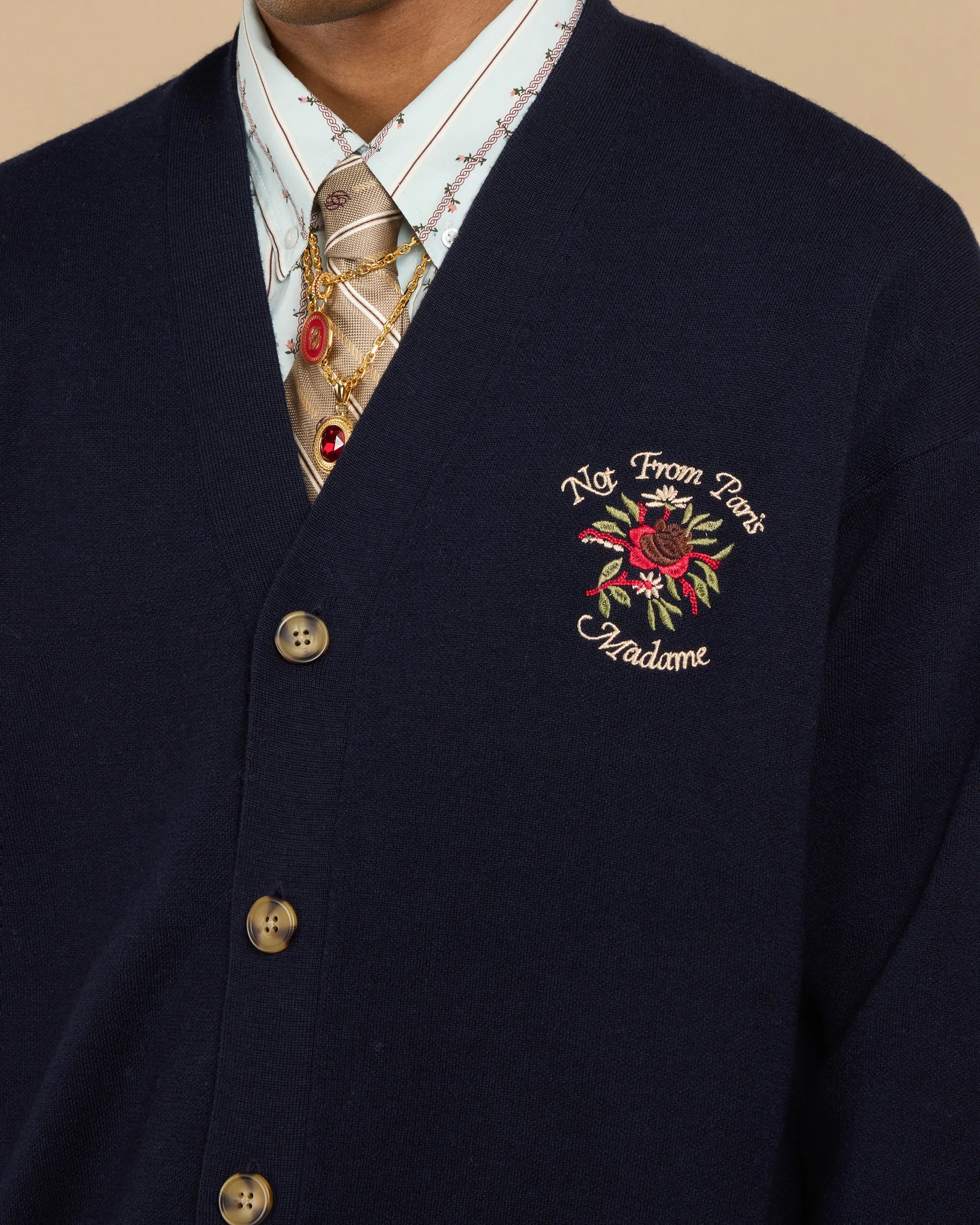 Drôle De Monsieur Slogan Herren-Cardigan Navy Merino