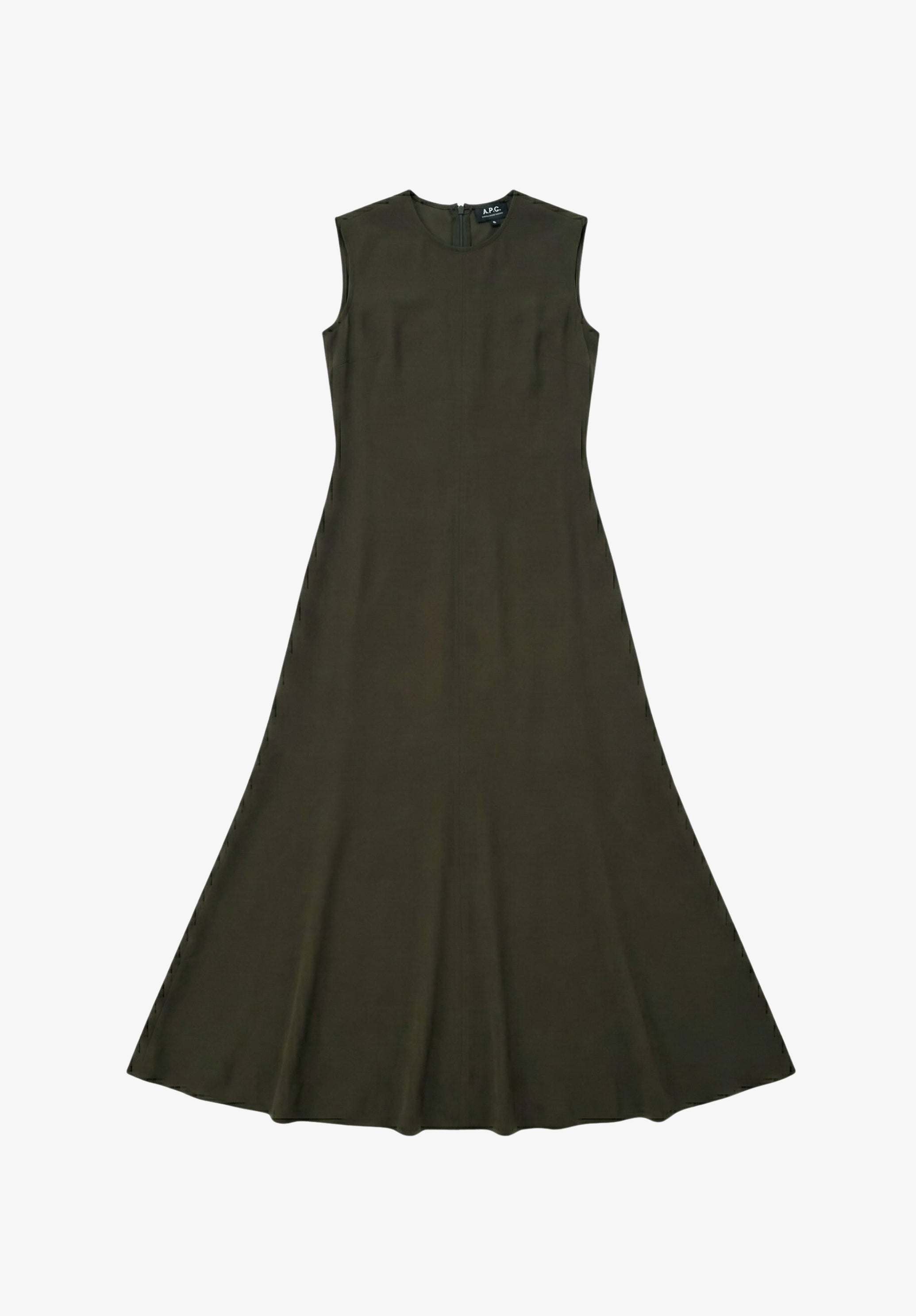 A.P.C. Fließendes Kleid dunkelgrün knöchellang V-Ausschnitt