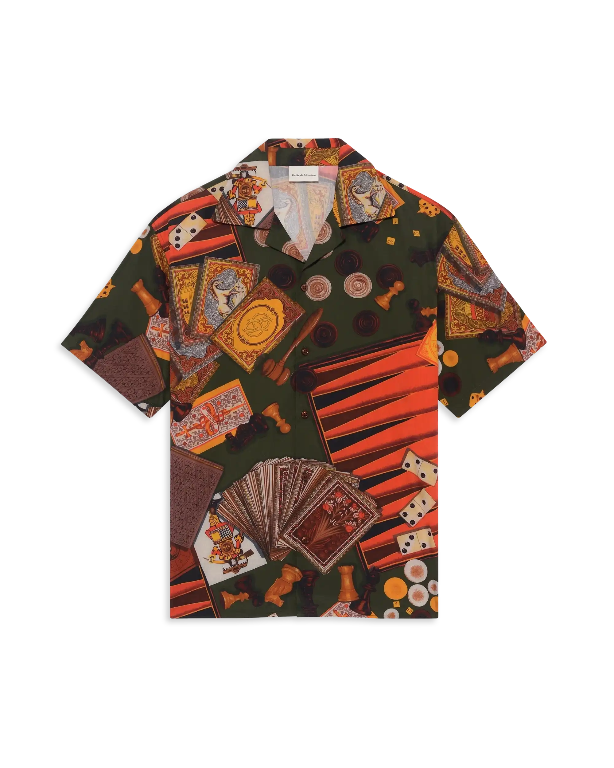 Drôle De Monsieur Chemise Casino Hemd Braun Kurzarm Baumwolle