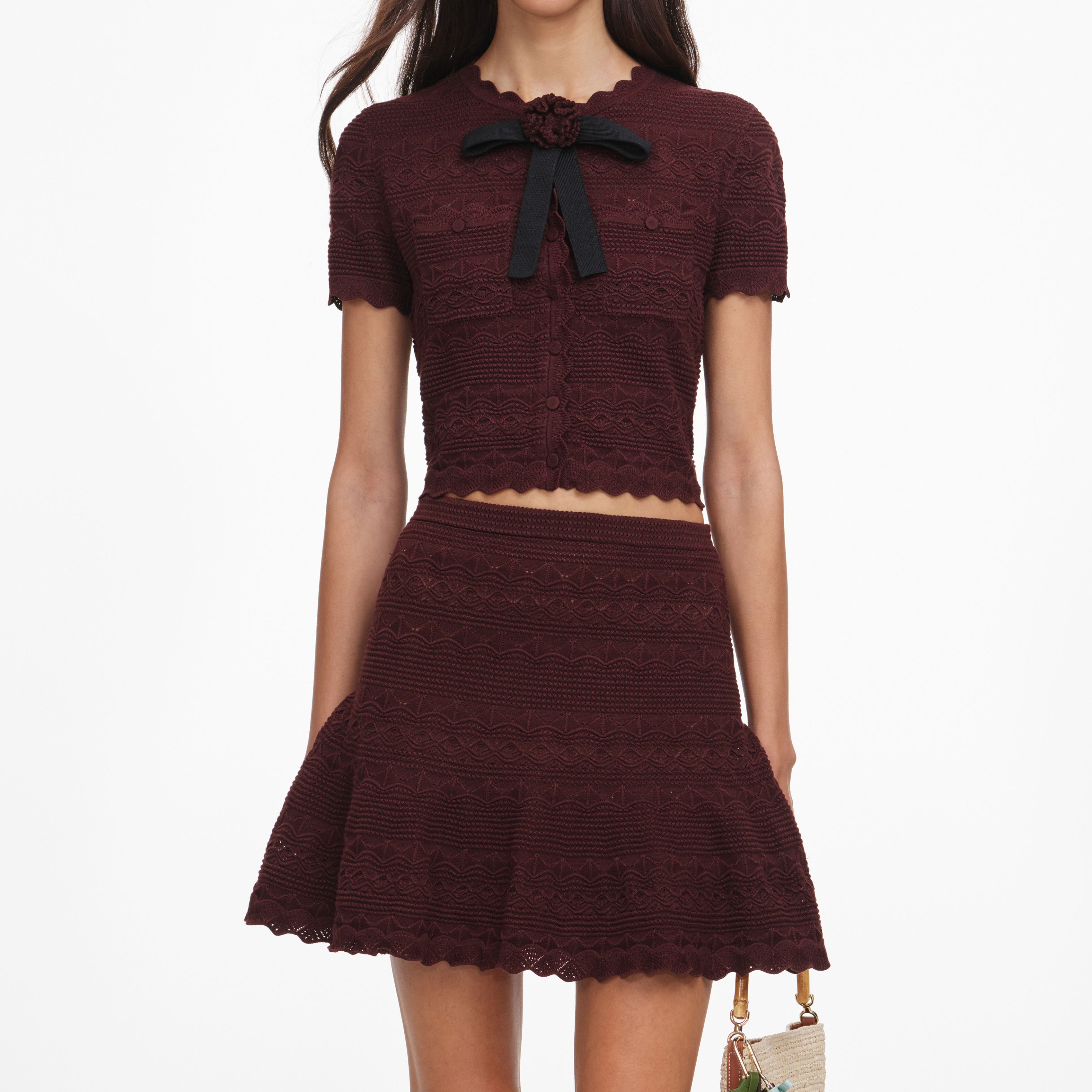 Self Portrait Brown Pointelle Knit Minirock braun Lochstrick