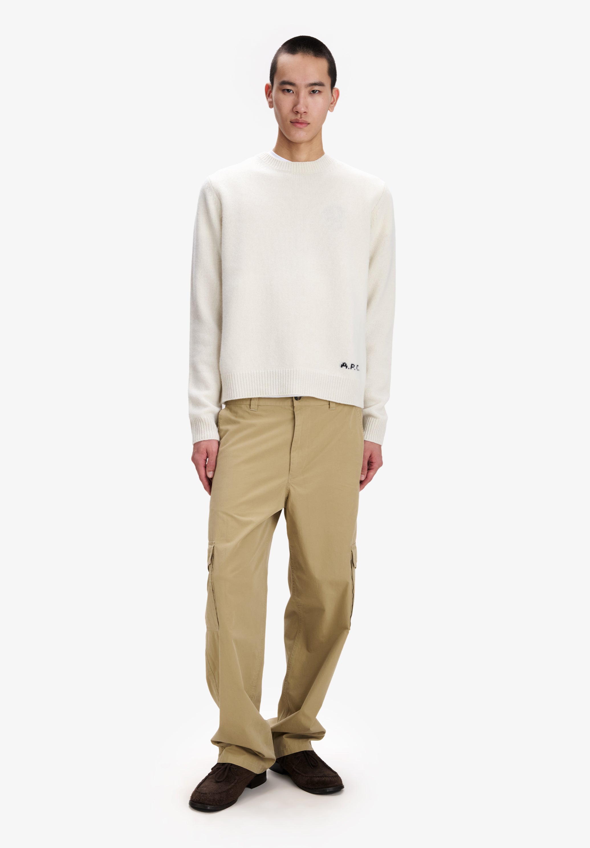 A.P.C. Pullover Wolle ecru Rundhals gerader Schnitt