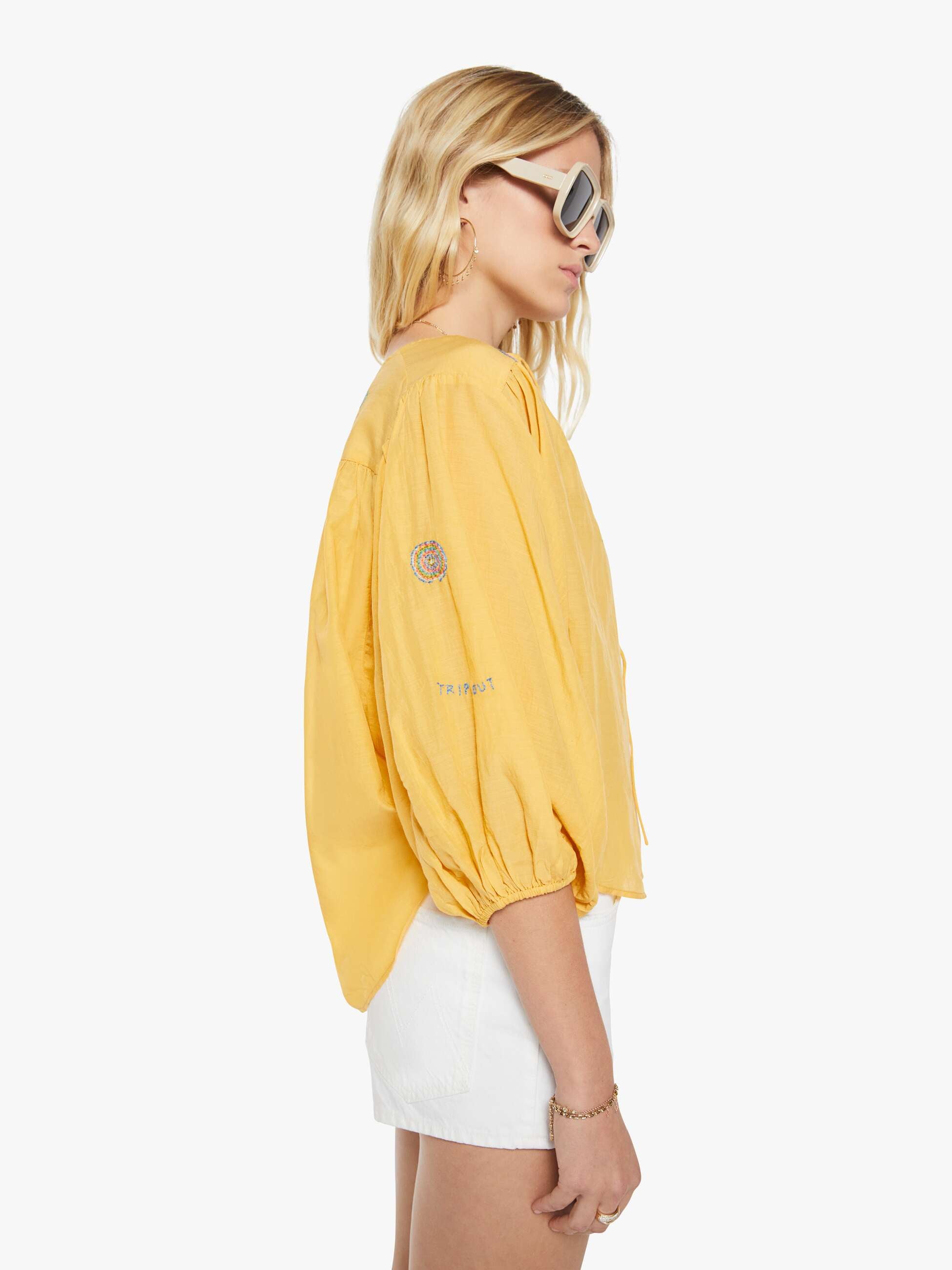 Mother Breeze Yoke Bluse Golden Apricot Gelb Stickerei