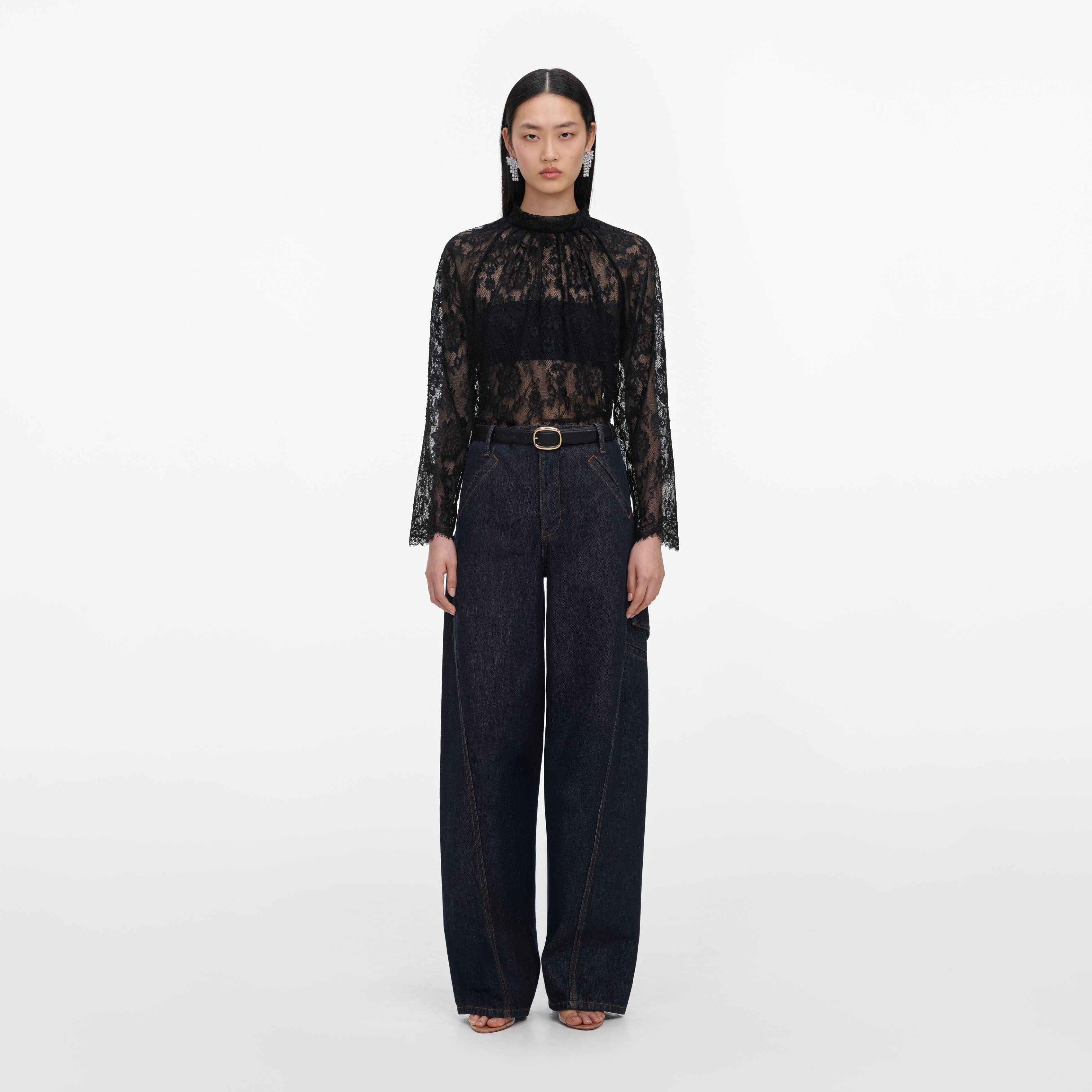 Self Portrait Tops Black Lace Blouse Bluse schwarz