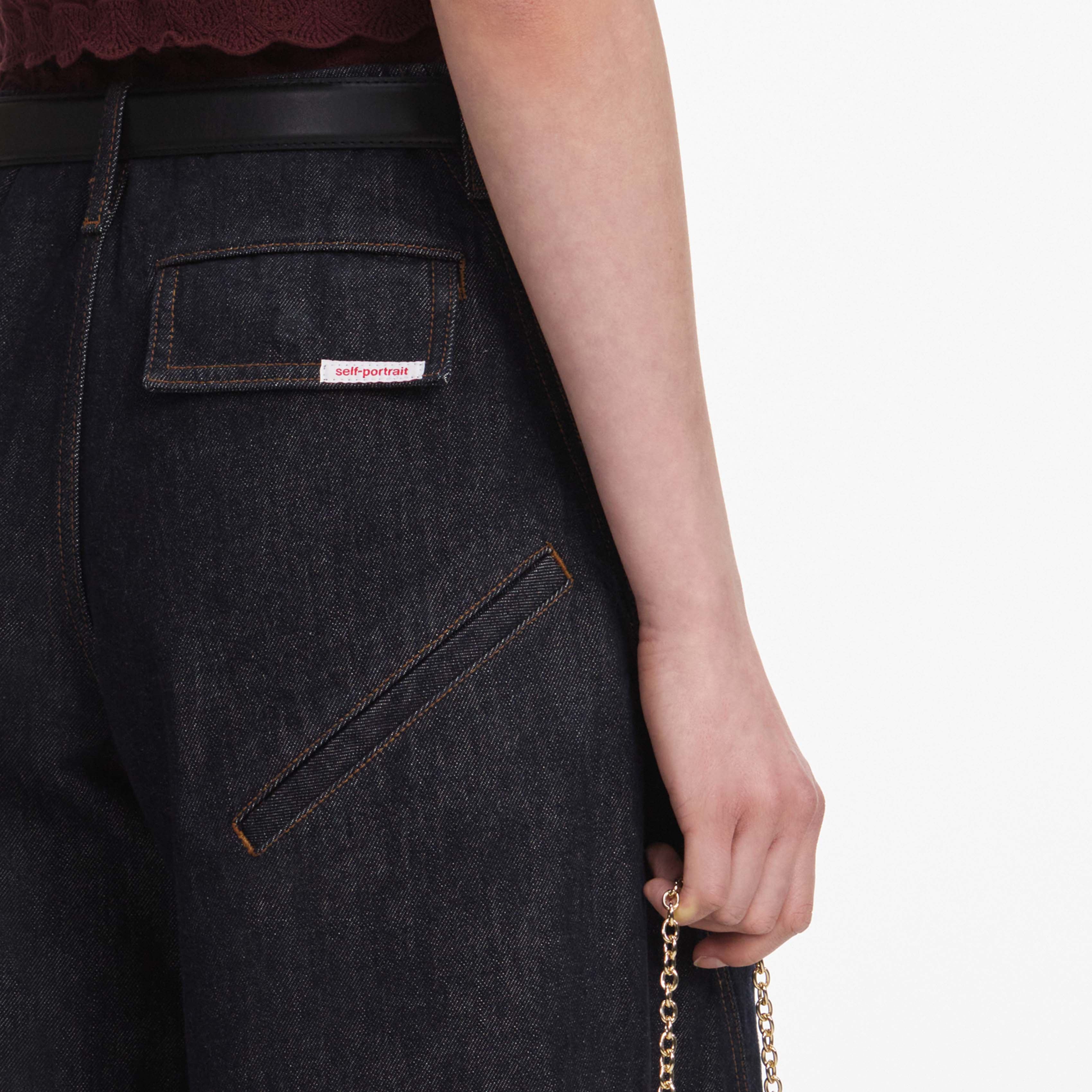 Self Portrait Cargo Jeans Indigo Denim Barrel Blau