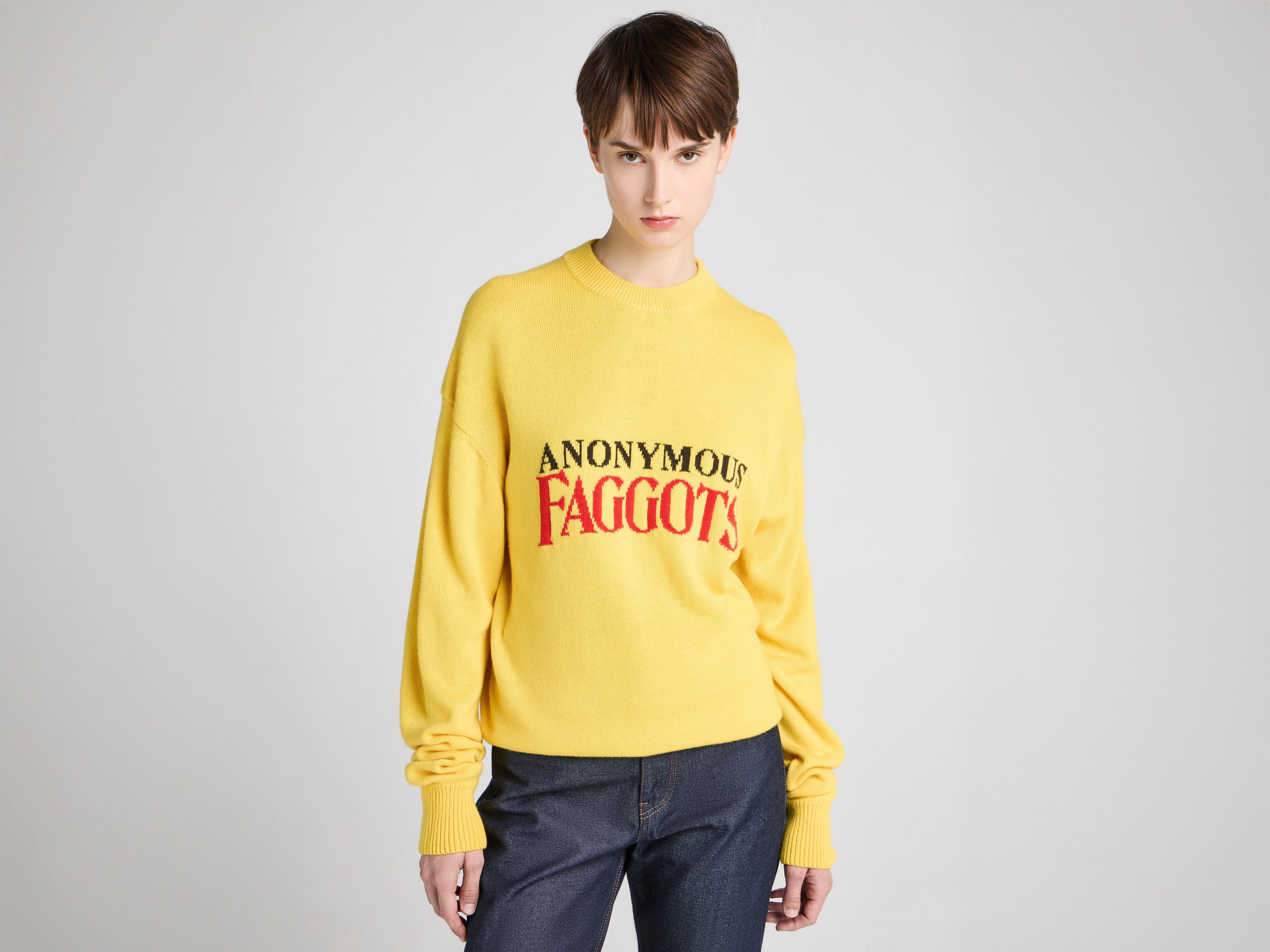 J.W.Anderson Knitwear Anonymous Faggots Jumper Damen Gelb Grafik